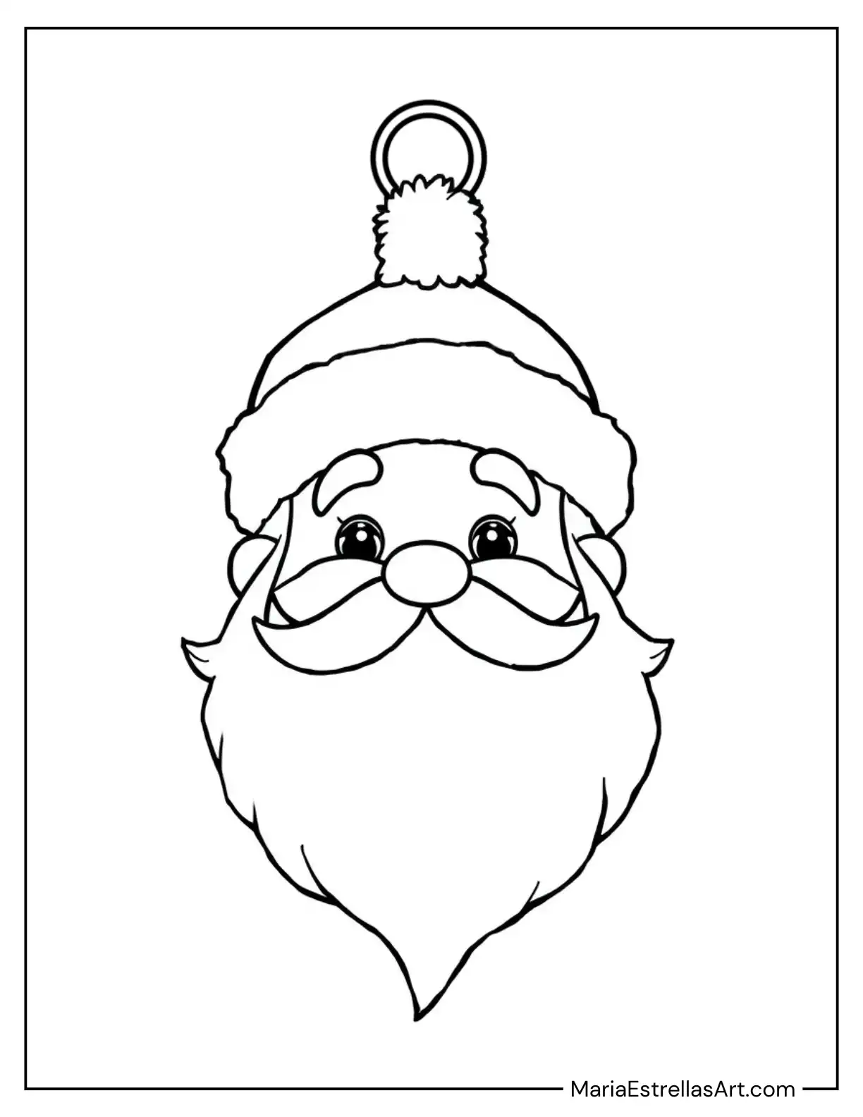 Cute Santa Head Christmas Ornaments Coloring Page