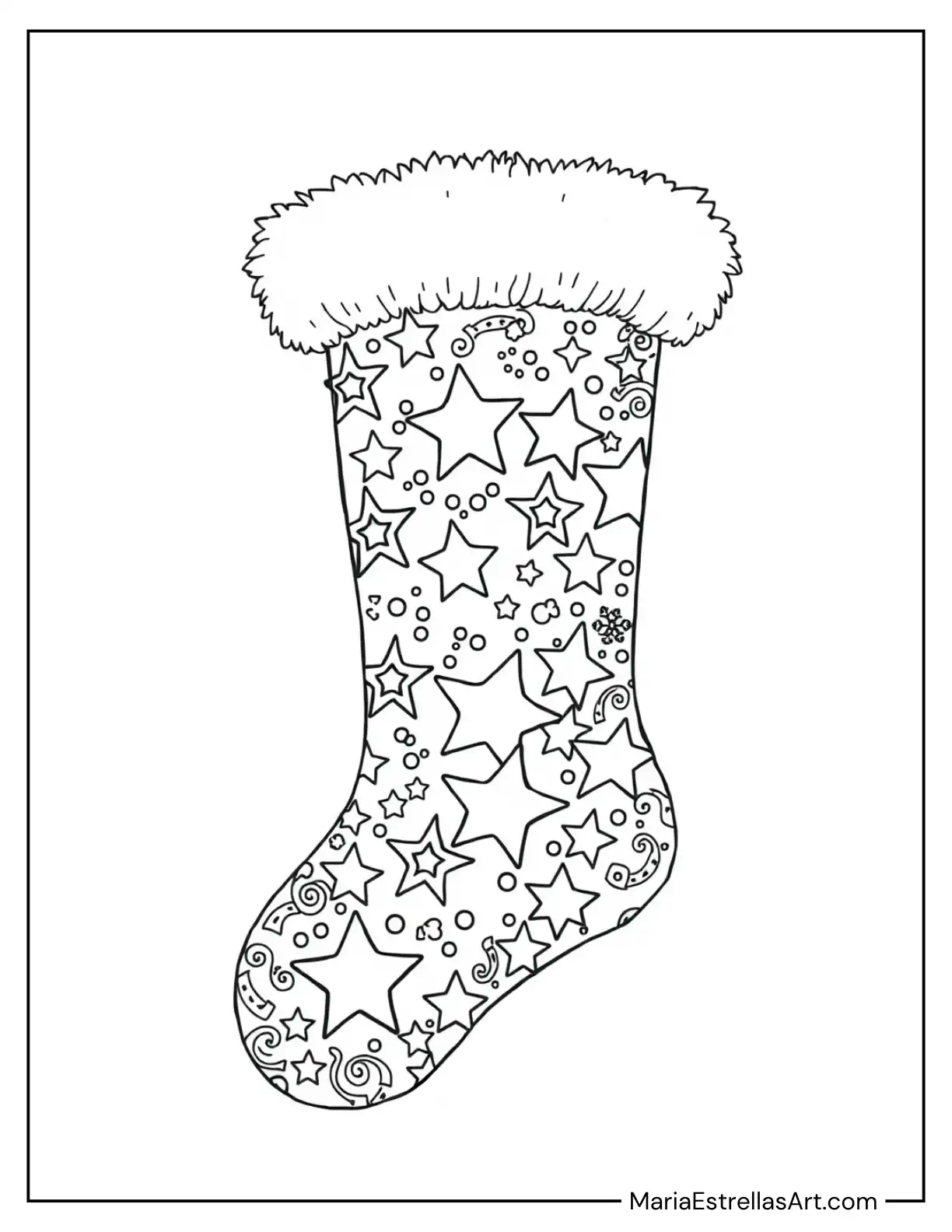 Detailed Stocking With Patterns of Stars to Color for Kids