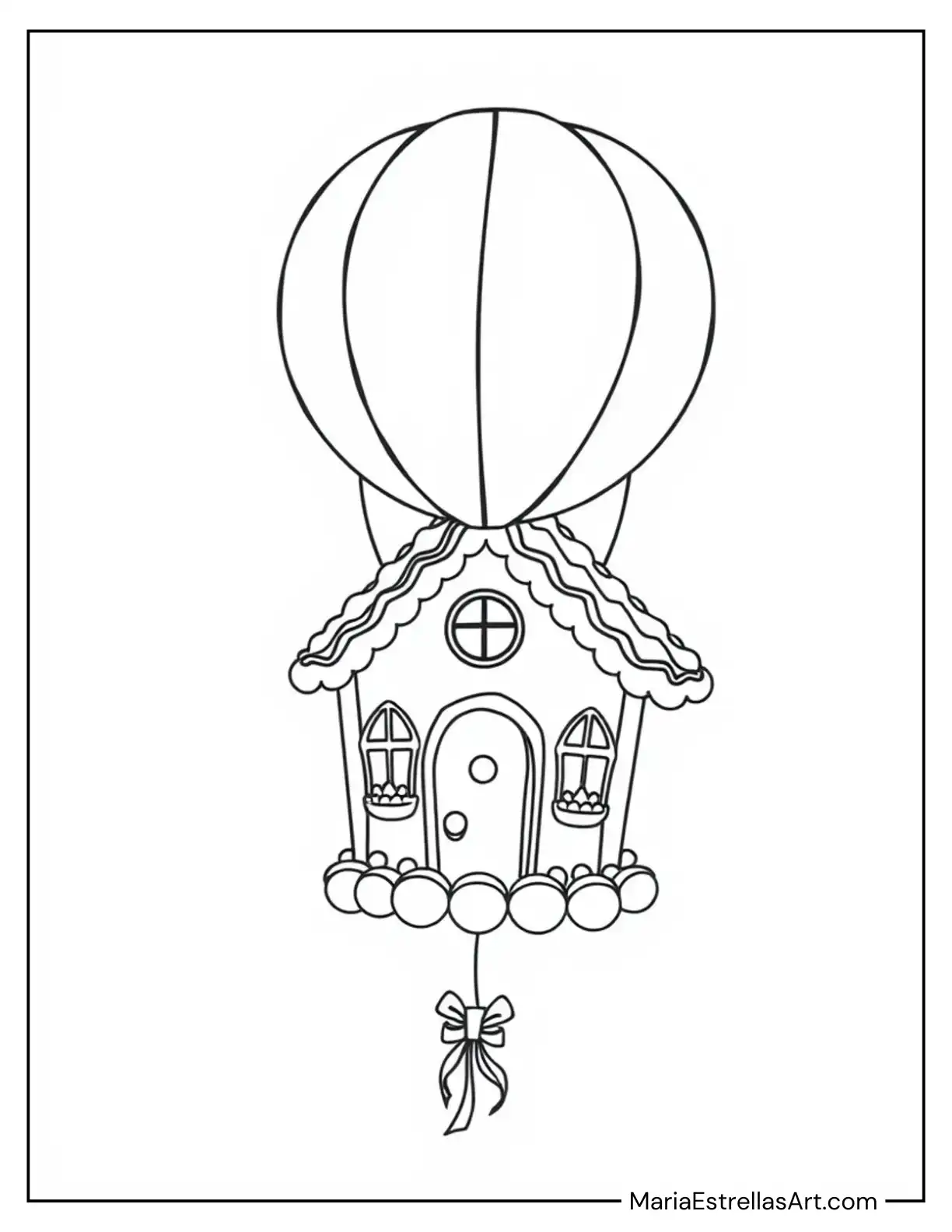 Floating Gingerbread Balloon House to Color for Kids