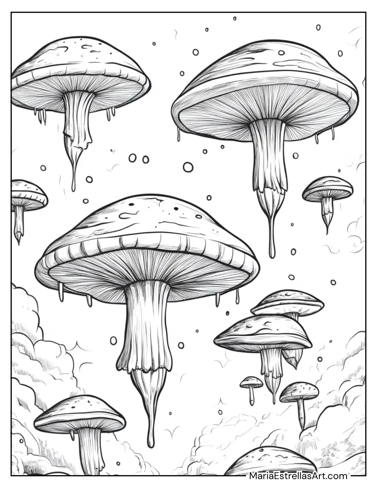 Floating Mushrooms in a Dreamy Fantasy Sky Coloring Page