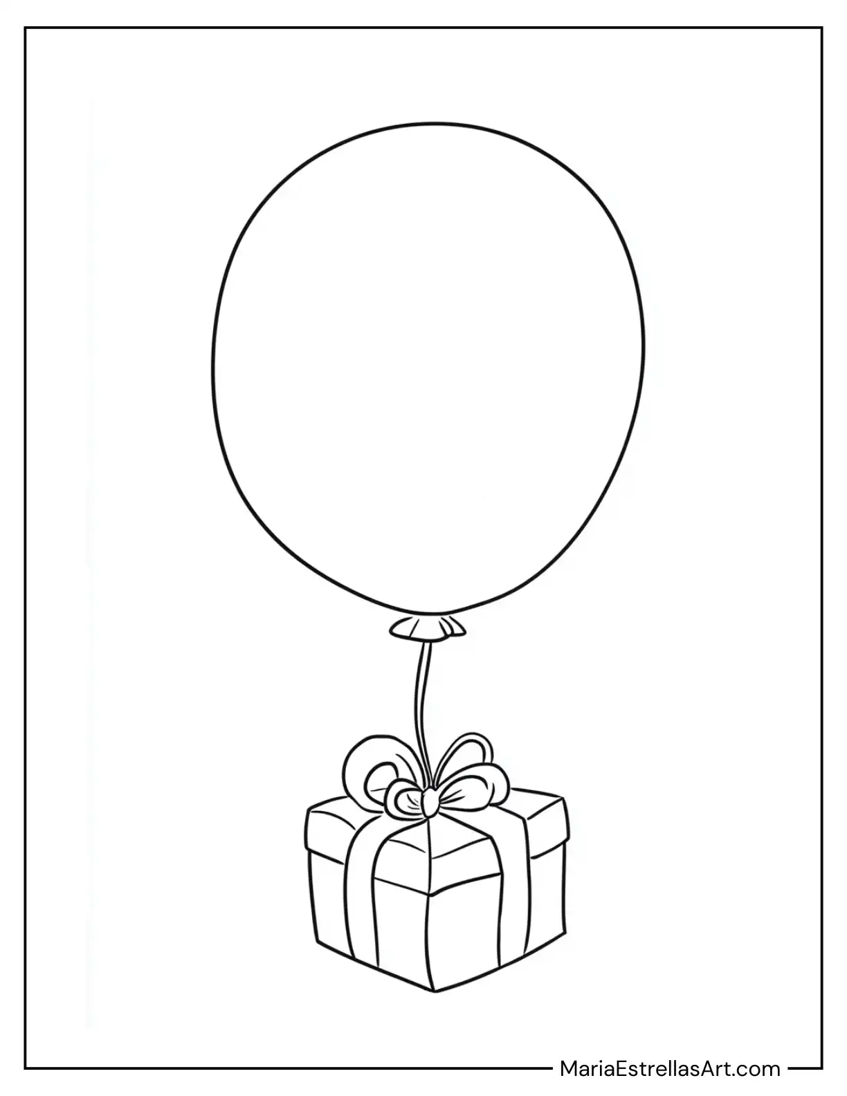 Floating Present Tied to a Balloon to Color for Kids