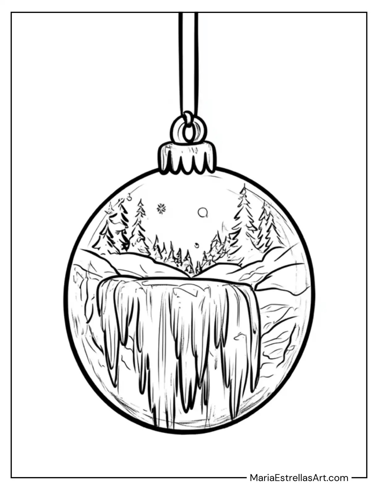 Frosted Glass Ornament Showing Winter Trees Coloring Page