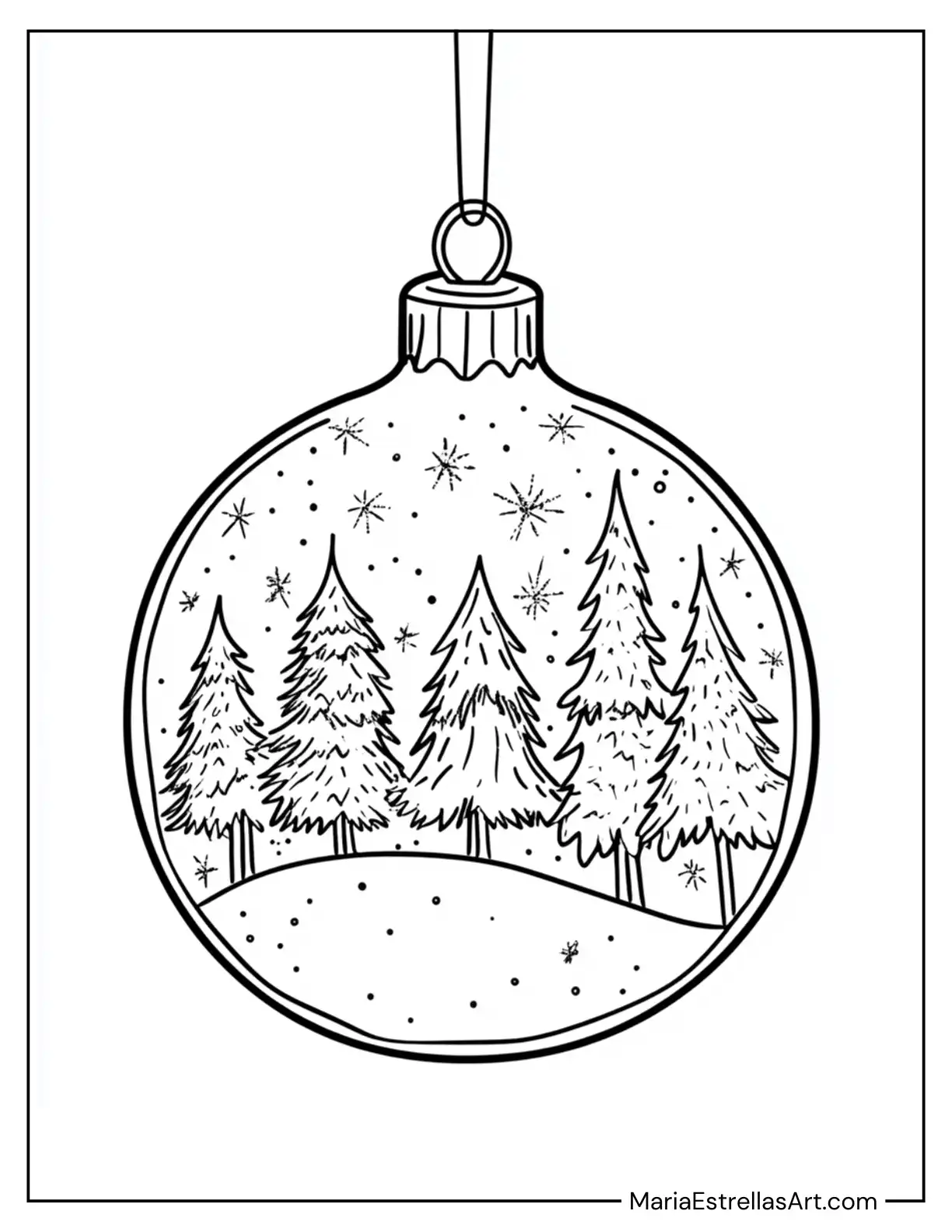 Frosted Glass Ornament Showing Winter Trees Coloring Sheet