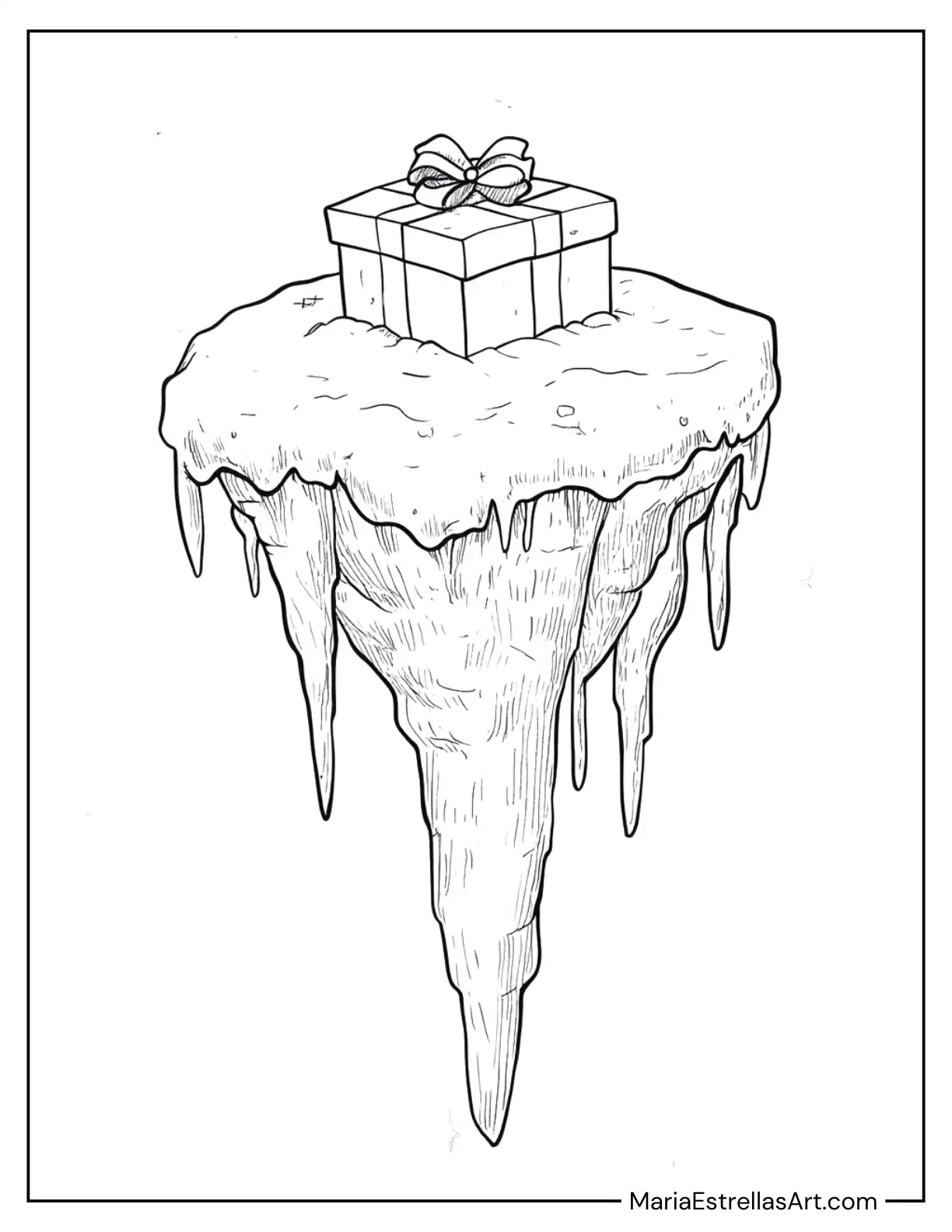 Gift Box Balanced on a Floating Iceberg Coloring Sheet