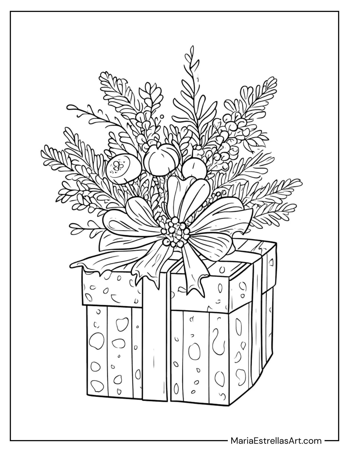 Gift Box Decorated With Frost Flowers Coloring Page