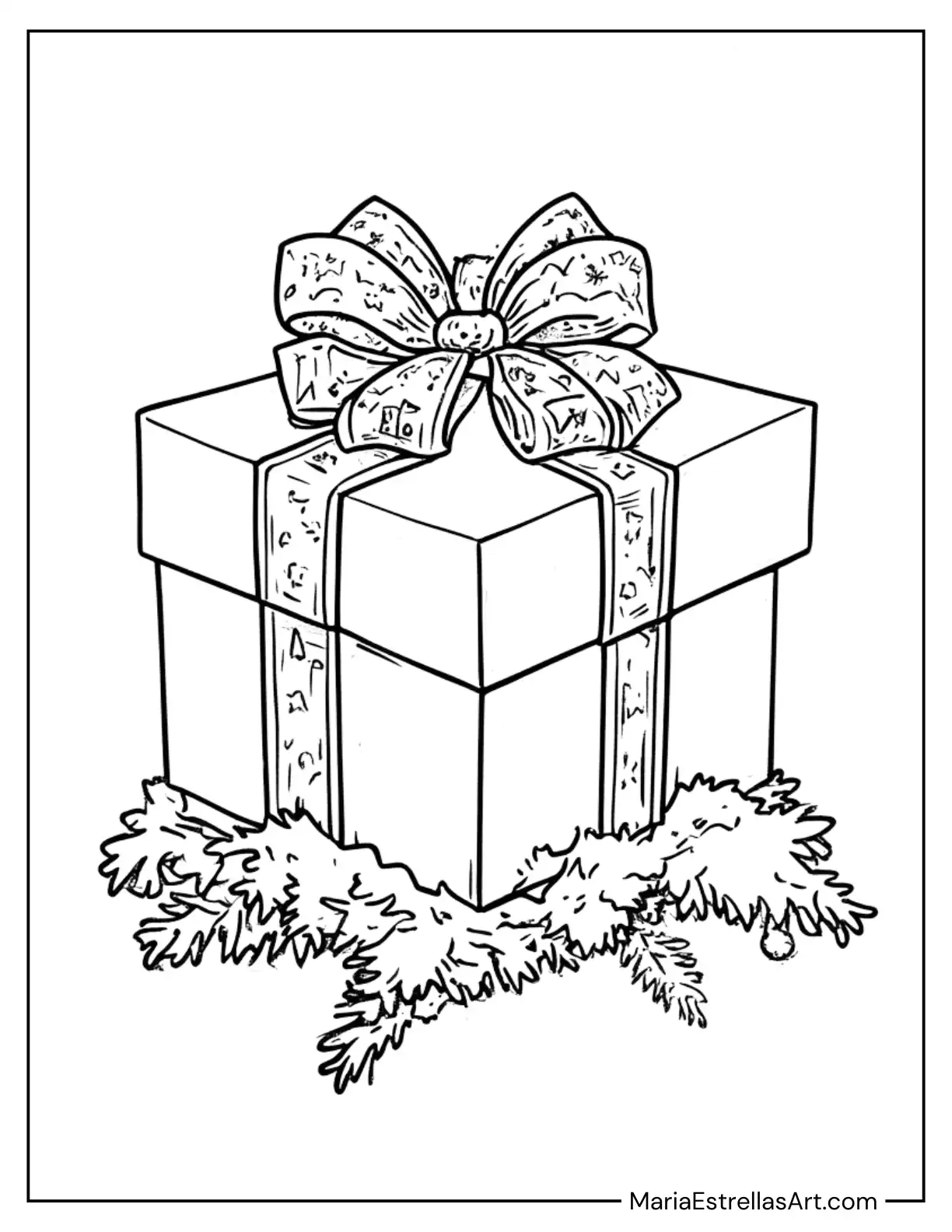 Gift Box Resting on a Floating Snowflake Raft Coloring Page