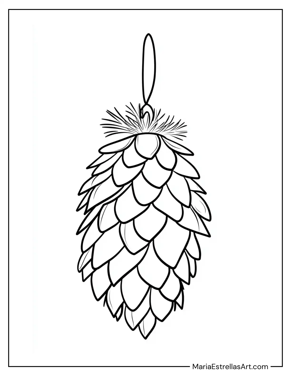 Hanging Ornament Shaped Like a Frosted Pinecone Coloring Sheet