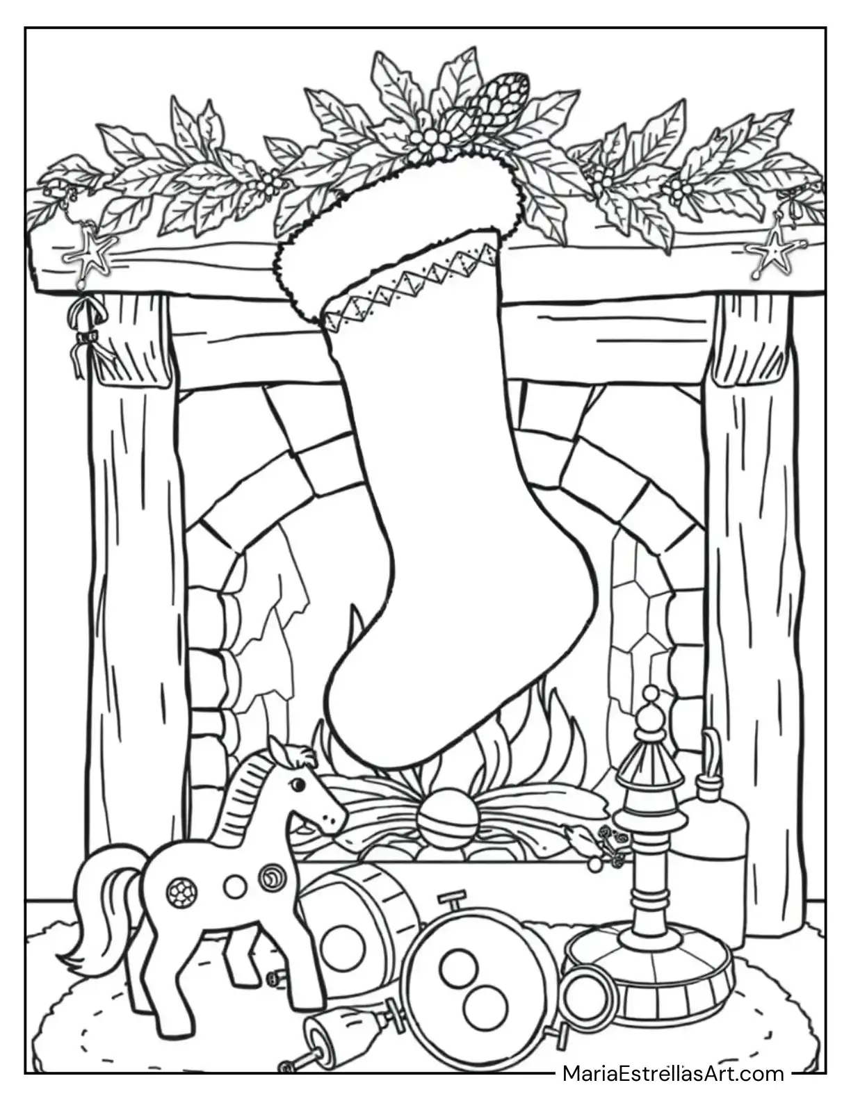 Holiday Stocking With Carved Wooden Toys