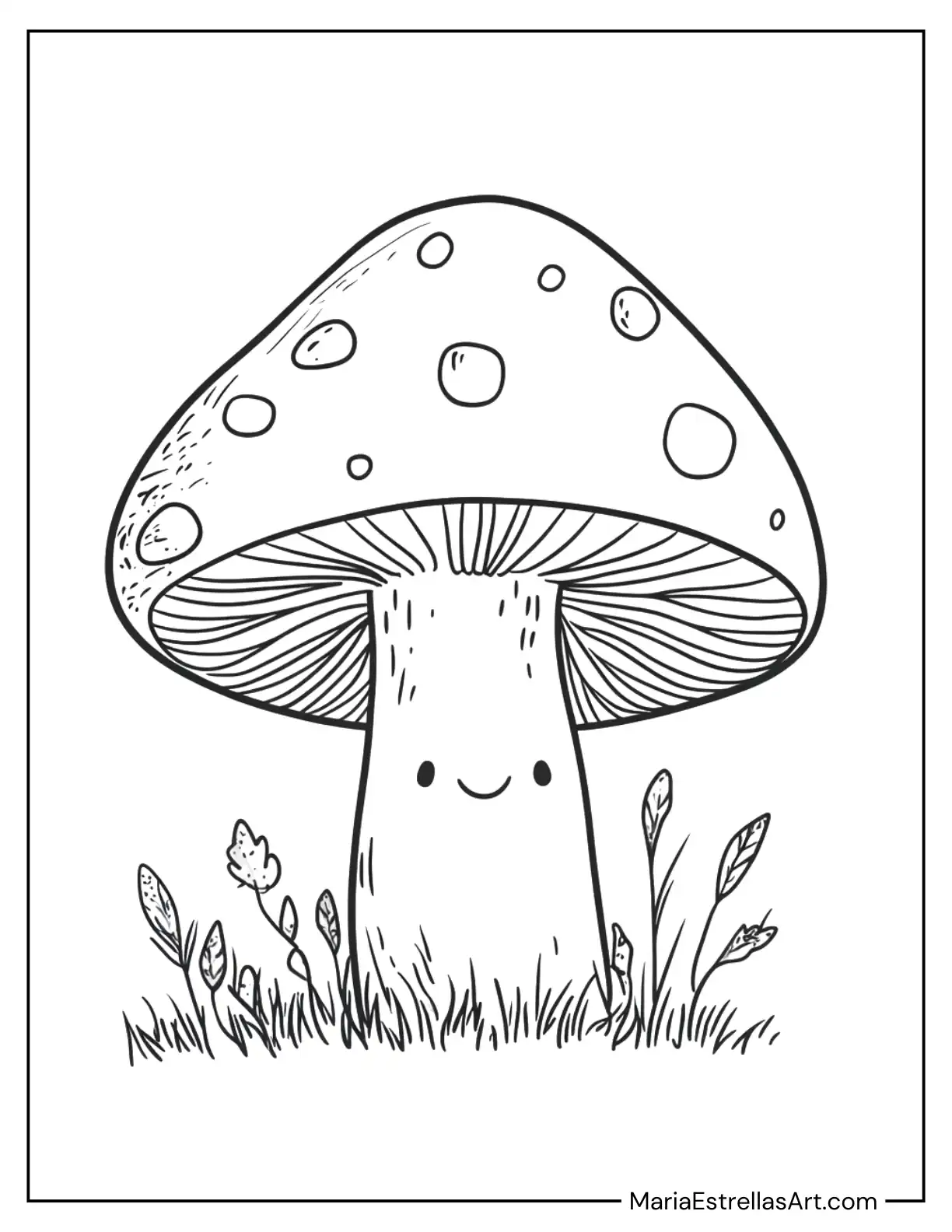 Kawaii Mushroom to Color for Kids