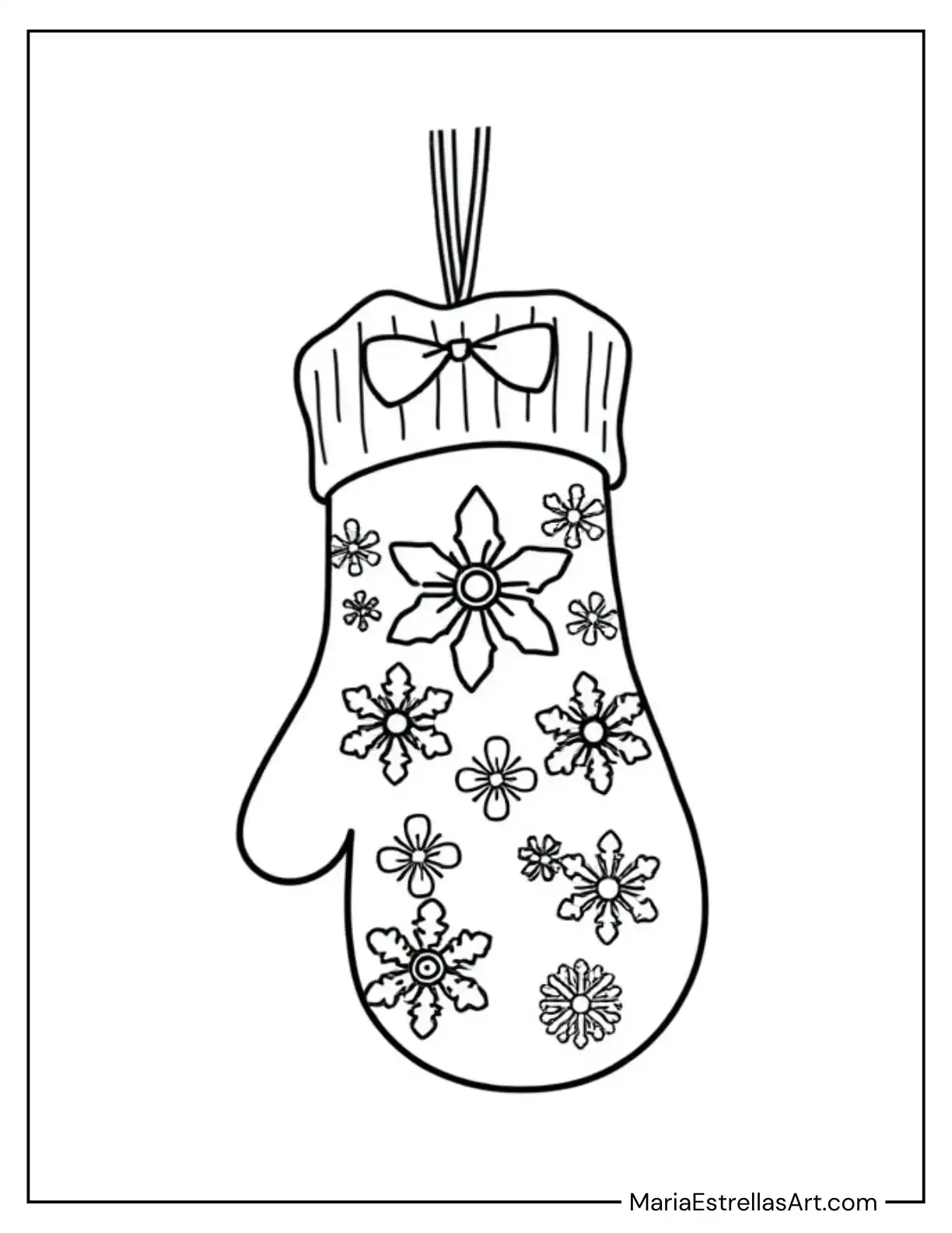 Mitten Ornament Decorated With Snowflakes and Tiny Bows Coloring Page