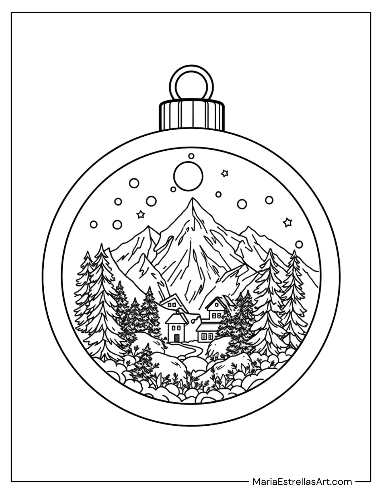 Mountainous Winter Wonderland Inside a Christmas Bauble