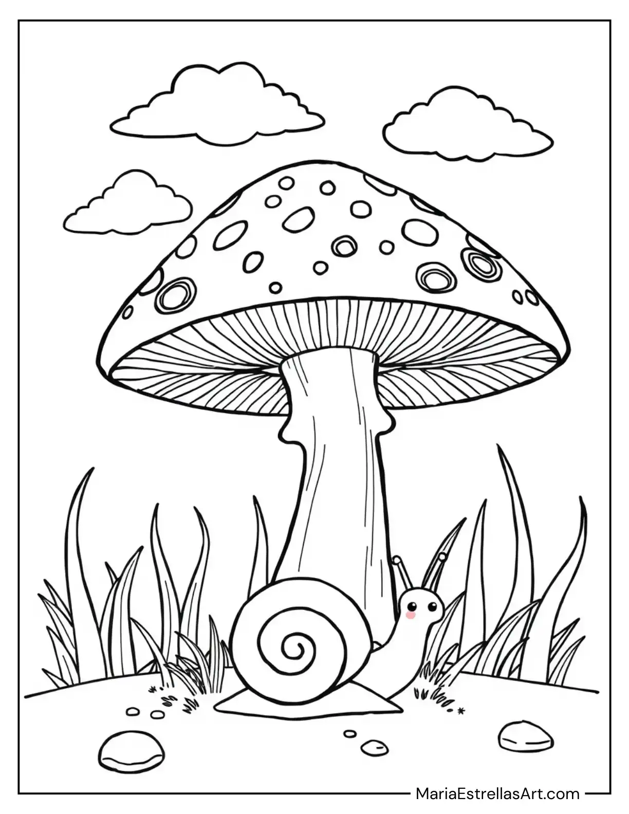 Mushroom and Snail to Color for Kids