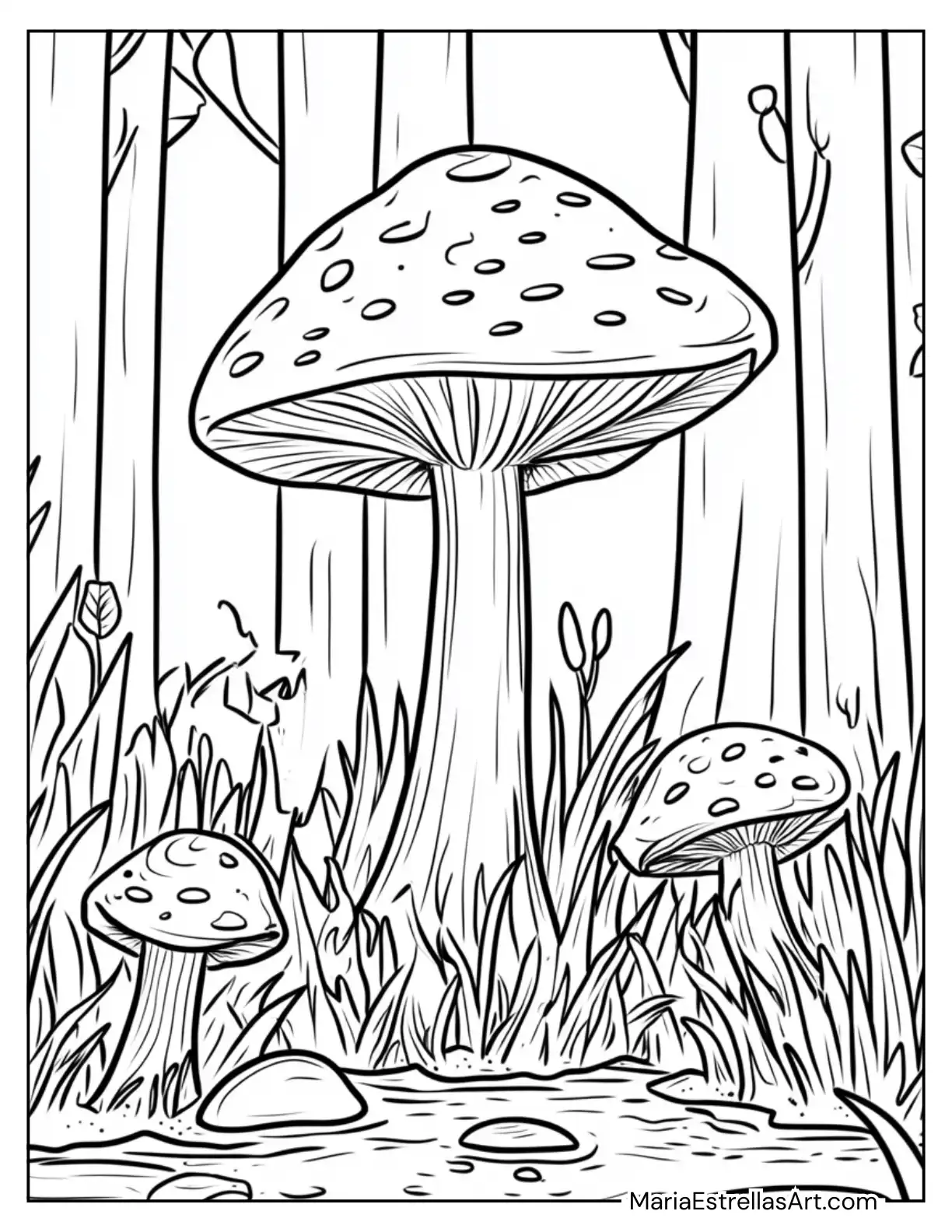 Mushrooms in a Magical Swamp Coloring Sheet