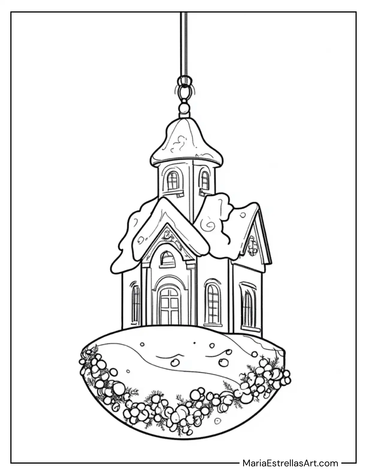 Ornament Featuring a Snowy House Coloring Page