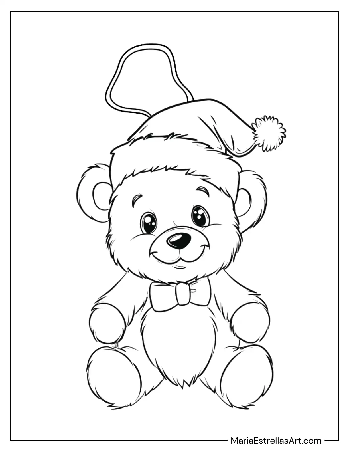 Ornament of a Teddy Bear in a Santa Hat Coloring Sheet