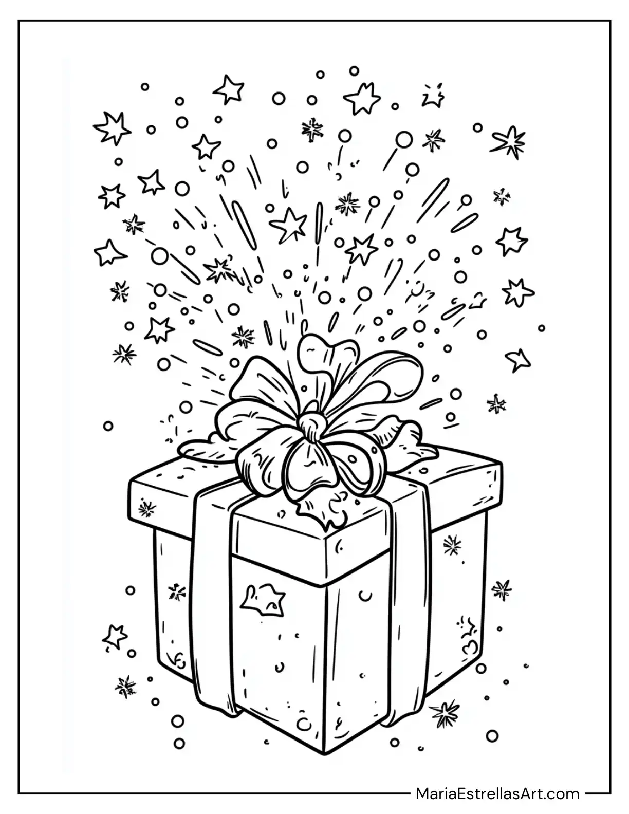 Present Bursting With Tiny Fireworks to Color for Kids