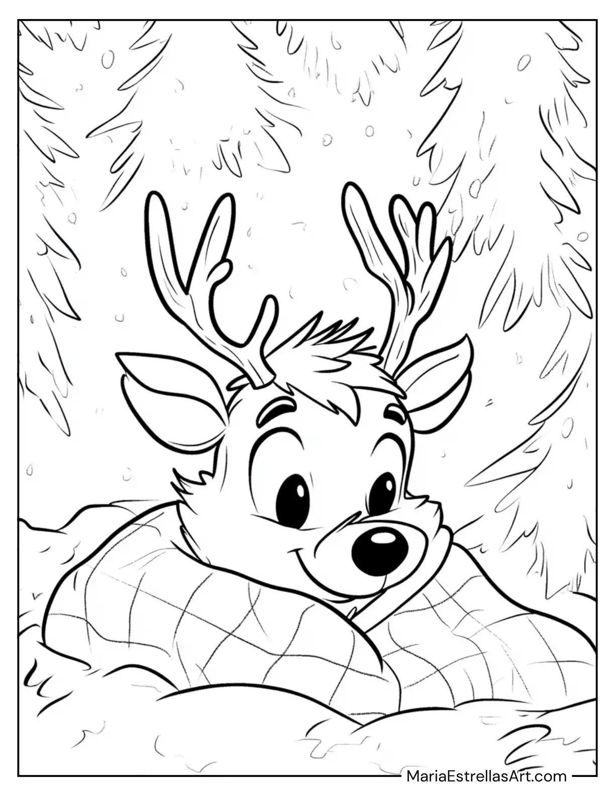 Rudolph Snuggled in a Blanket to Color for Kids