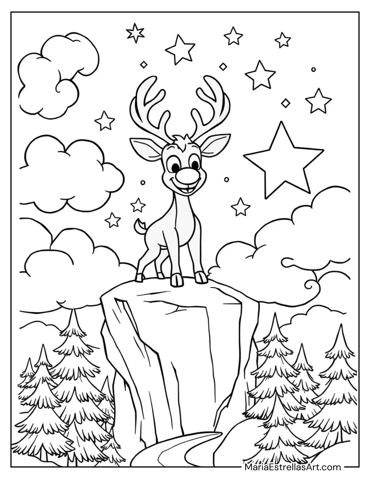 Rudolph Standing on a Cliff Coloring Page