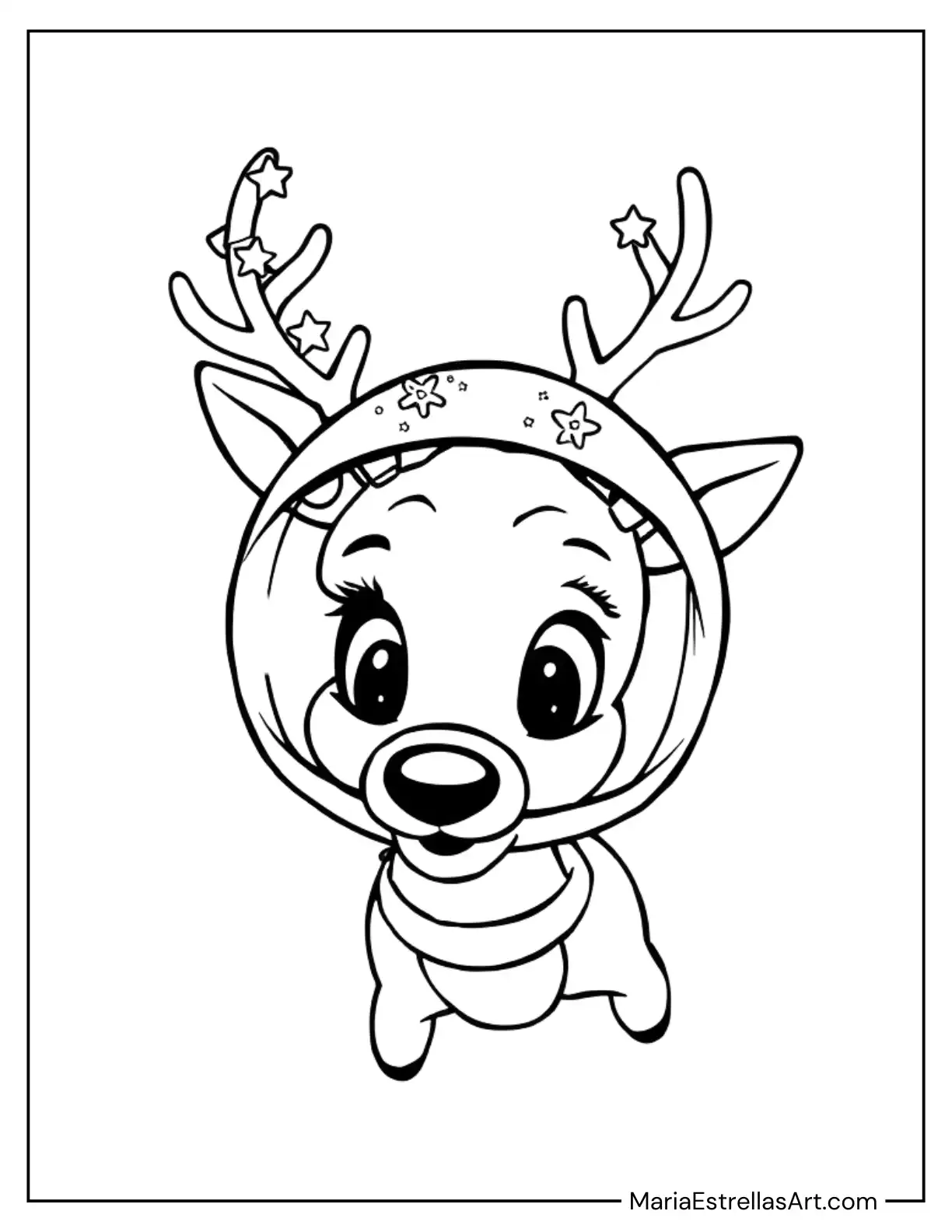 Rudolph Wearing a Space Helmet While Floating Coloring Page