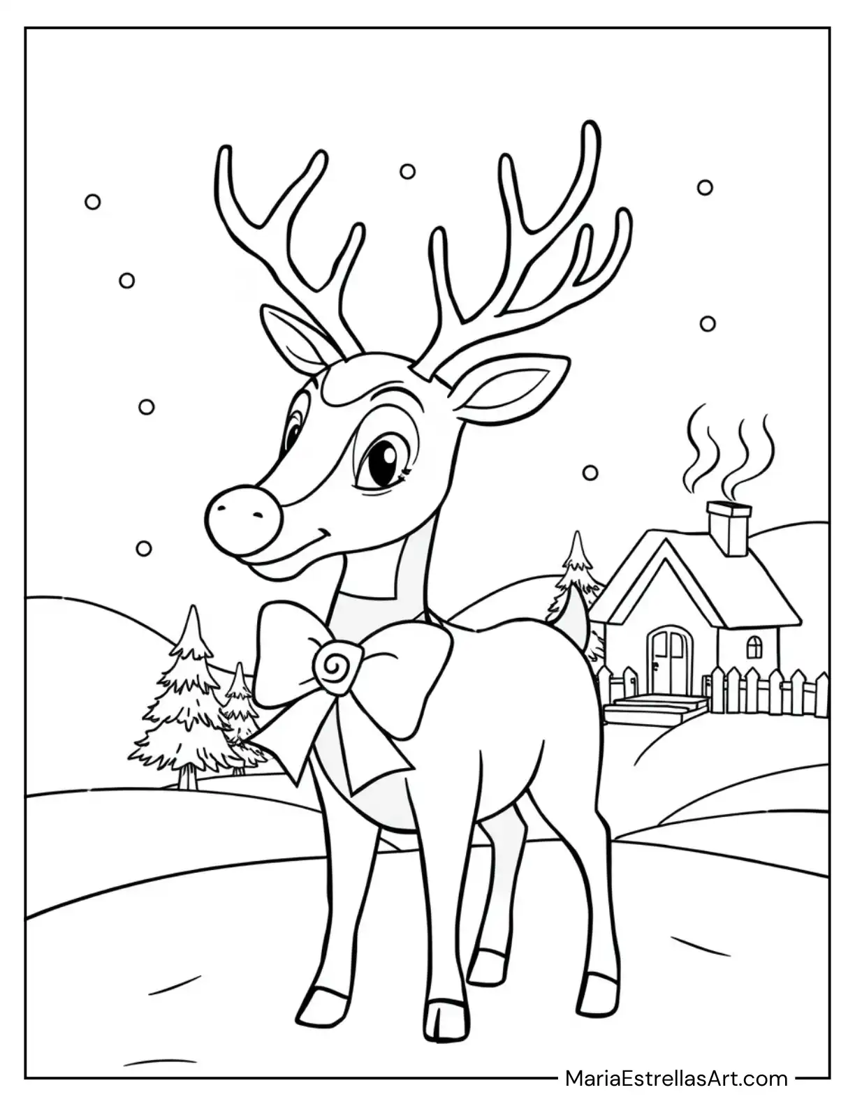 Rudolph with a Big Bow Coloring Page