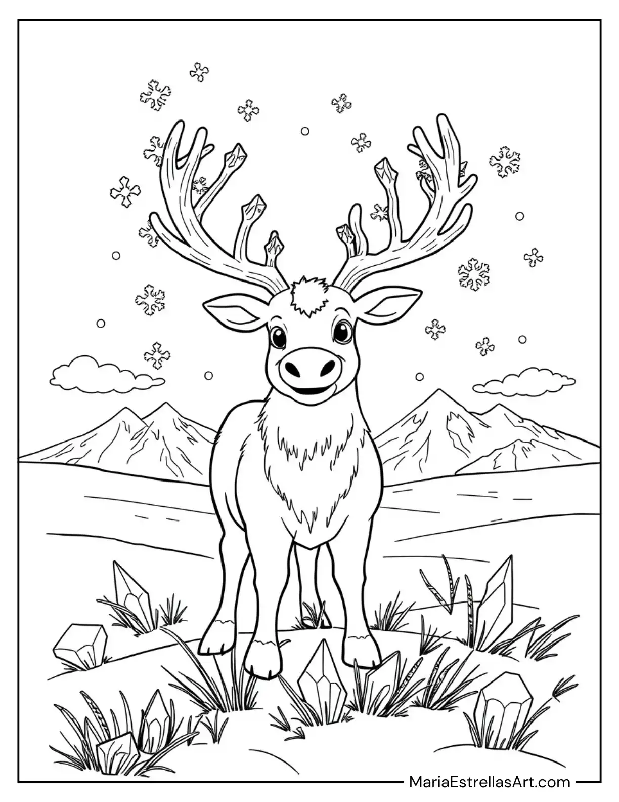 Rudolph with a Horn of Ice Crystals to Color for Kids