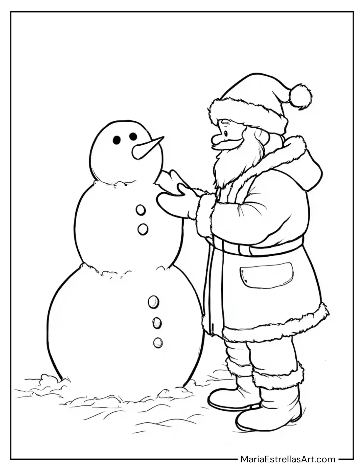 Santa Building a Snowman Coloring Sheet