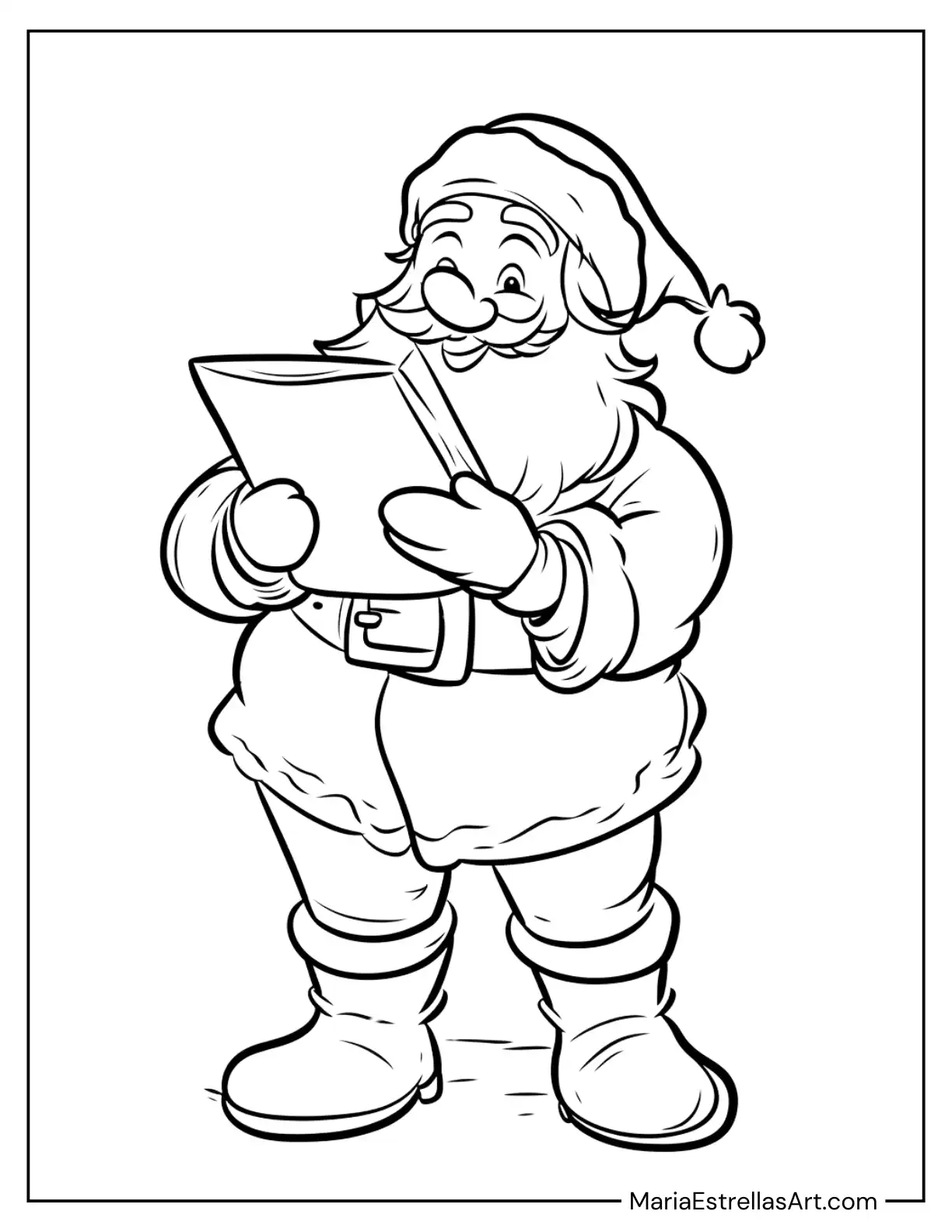 Santa Checking His List to Color for Kids