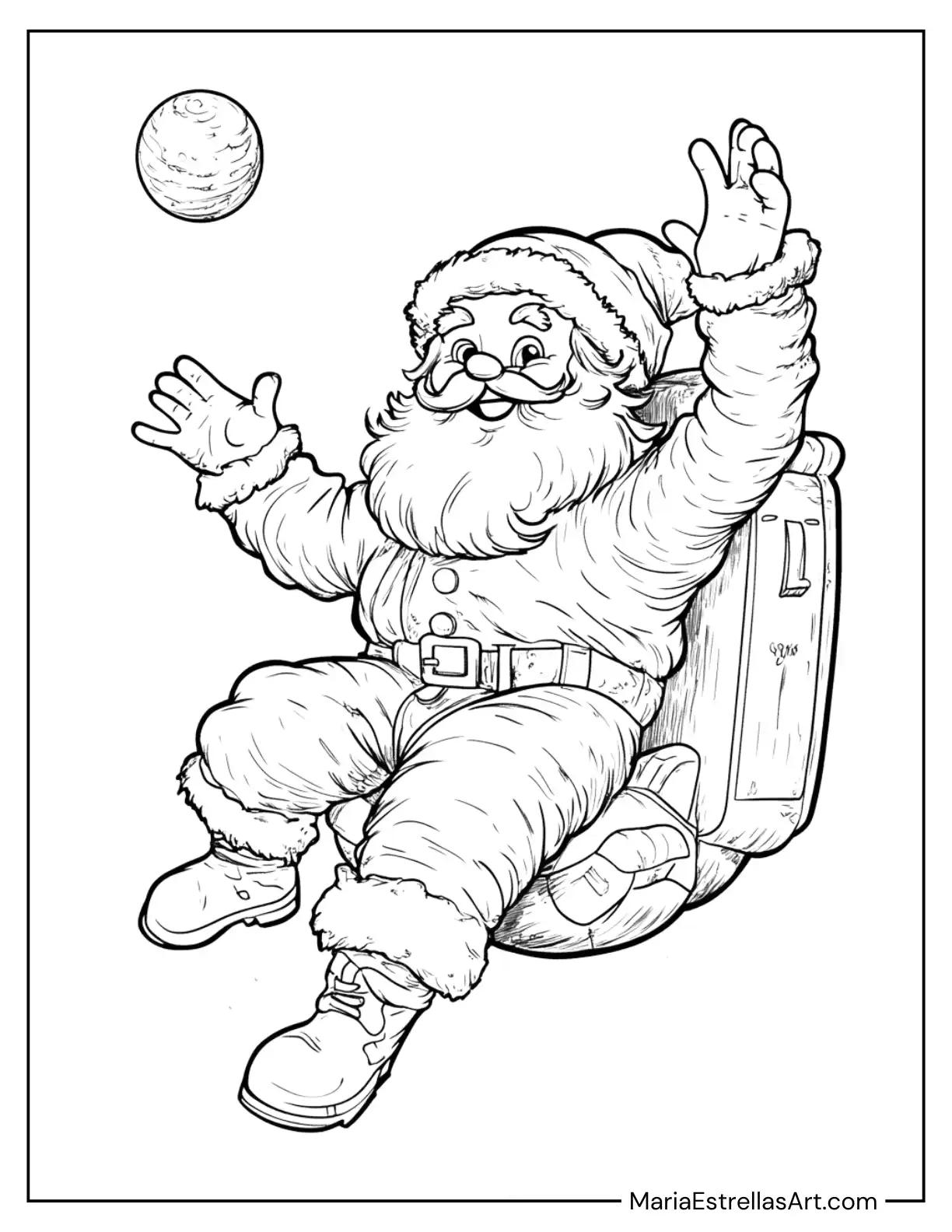 Santa Claus Floating Through Space Coloring Page