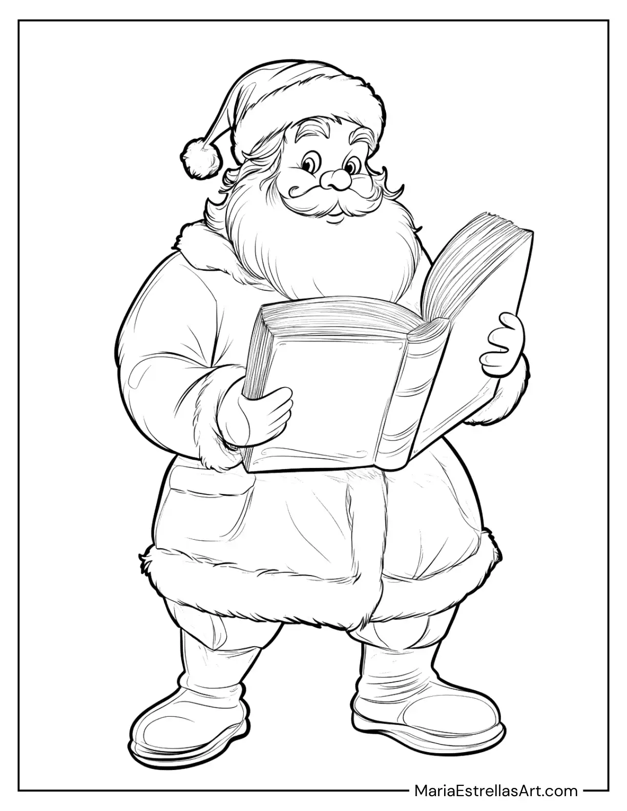 Santa Claus Reading From a Book to Color for Kids