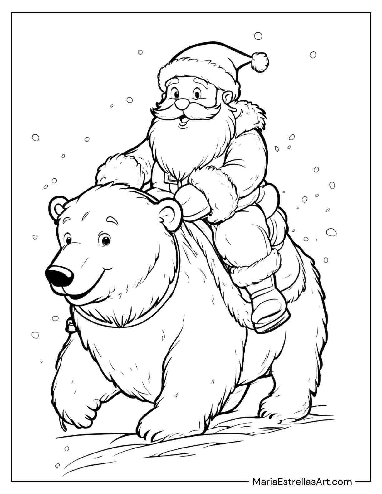 Santa Claus Riding a Polar Bear Coloring Page