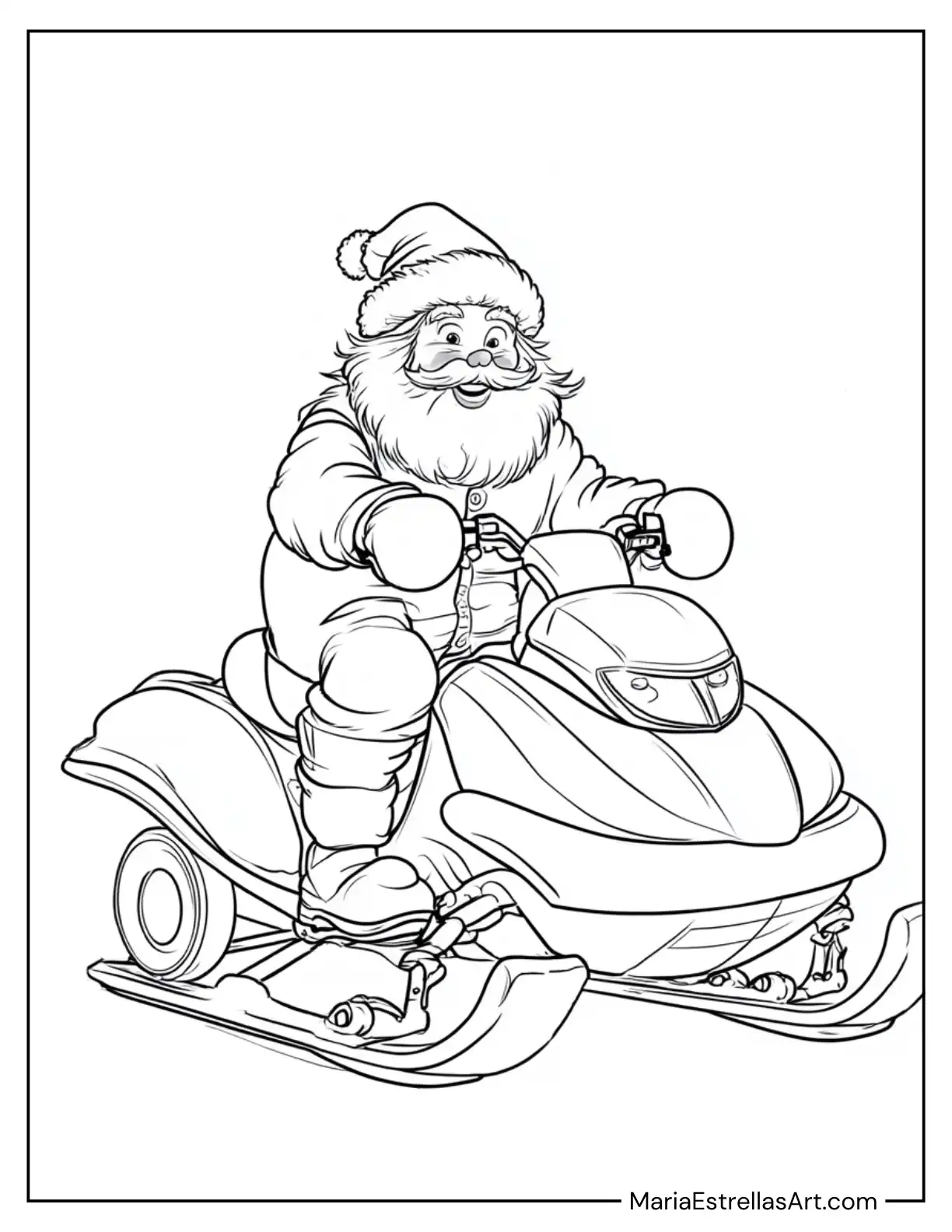 Santa Claus Riding a Snowmobile to Color for Kids