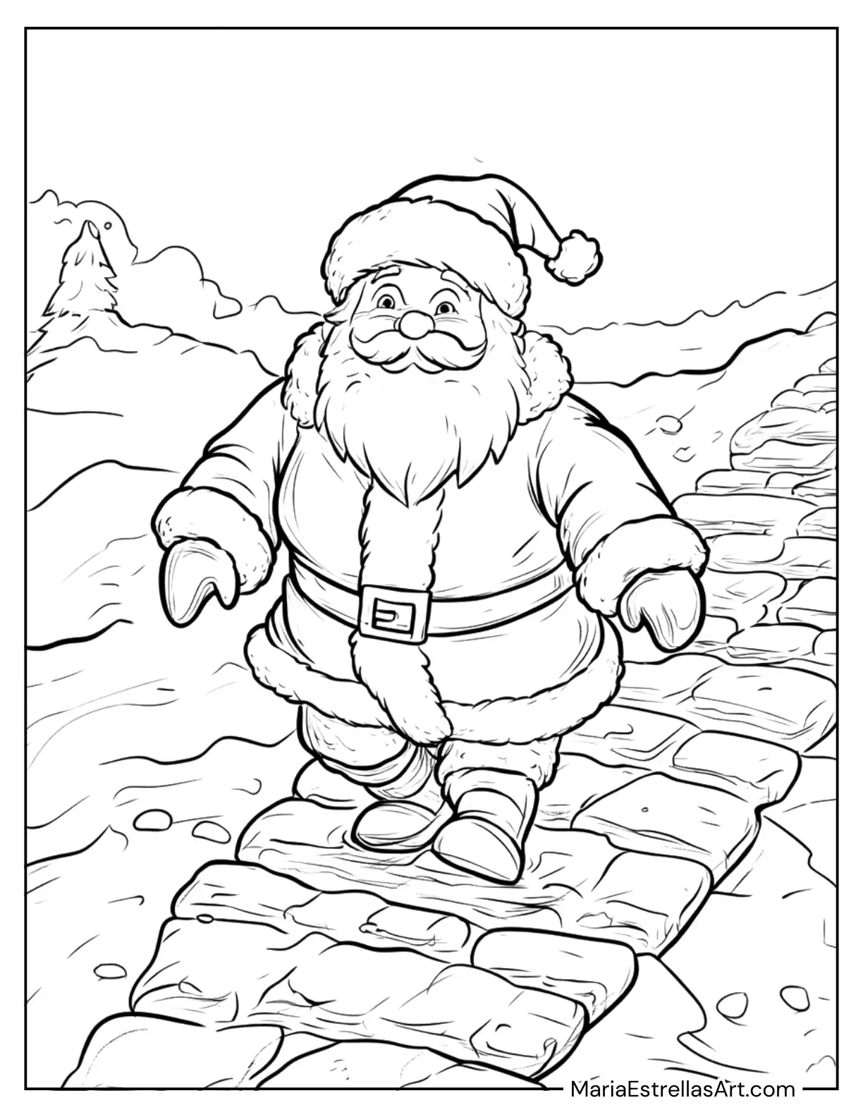 Santa Claus Walking Along a Bridge of Ice Coloring Page