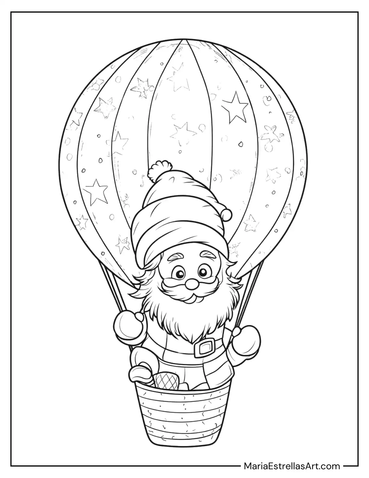 Santa Claus in a Hot Air Balloon Coloring Page