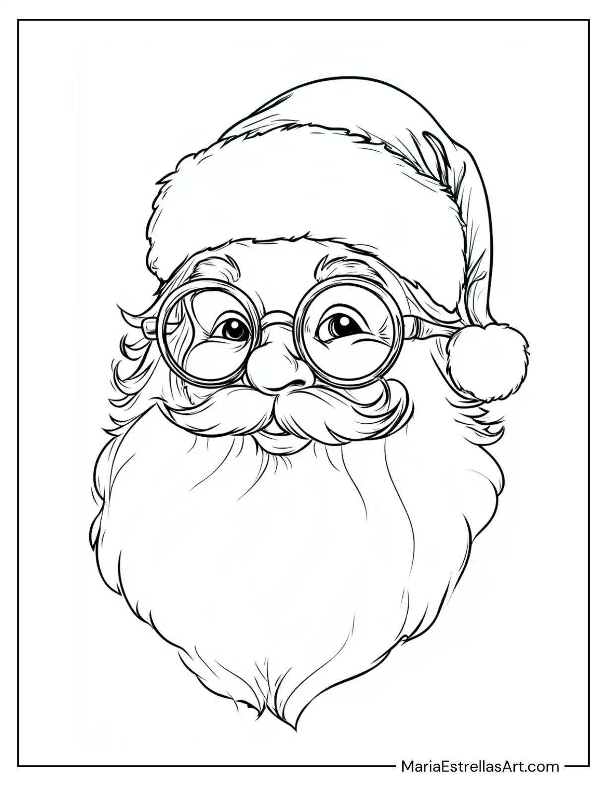 Santa Wearing Round Glasses to Color for Kids