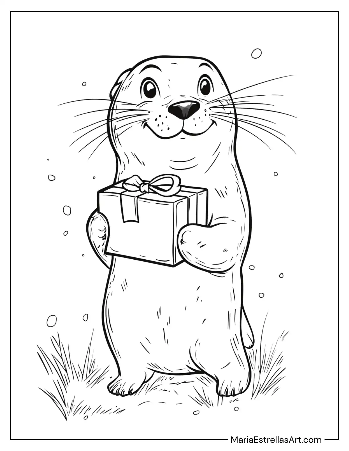 Seal Holding a Gift Box to Color for Kids