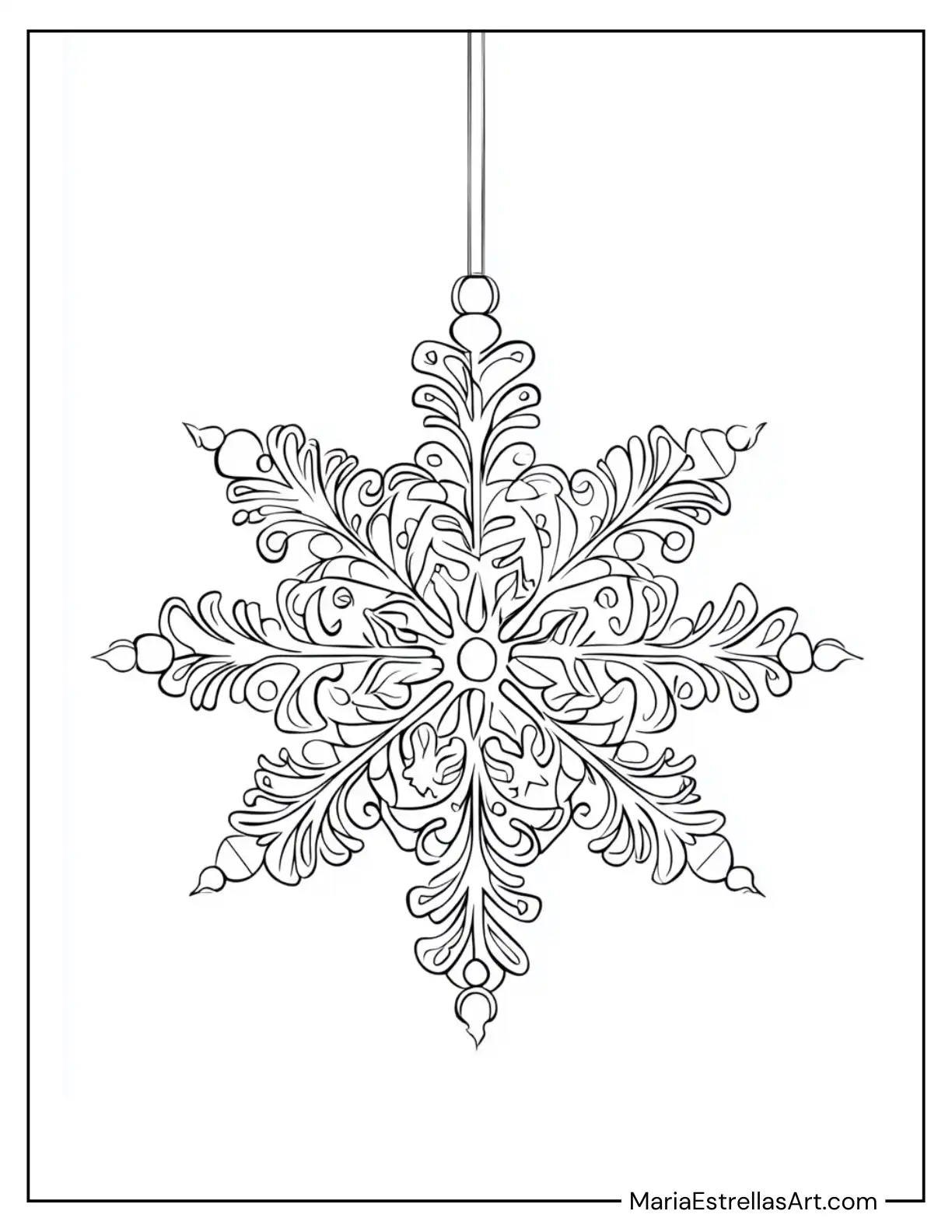 Snowflake Ornament With Delicate Frosty Patterns Coloring Sheet