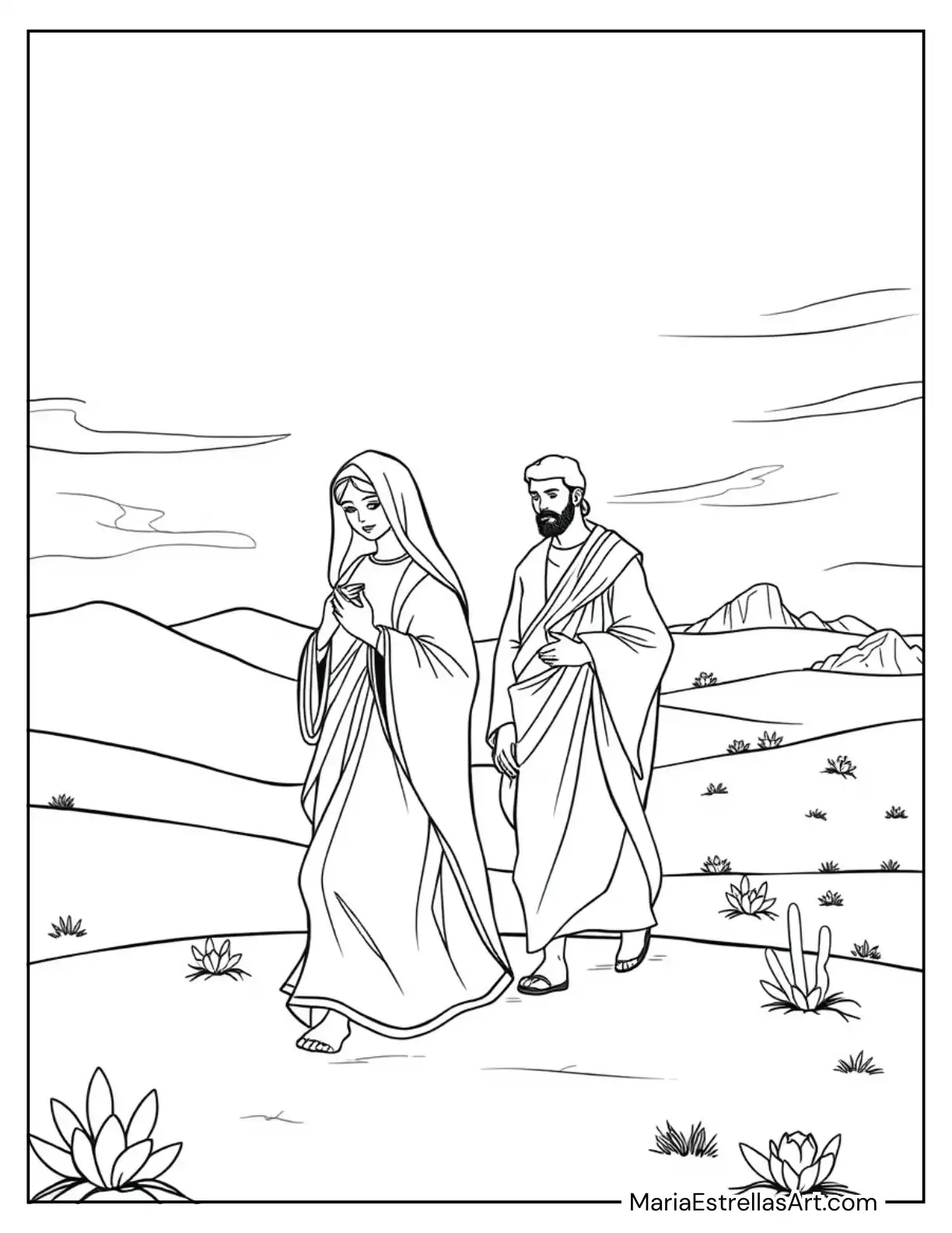 The Journey of Mary and Joseph Across a Desert Horizon