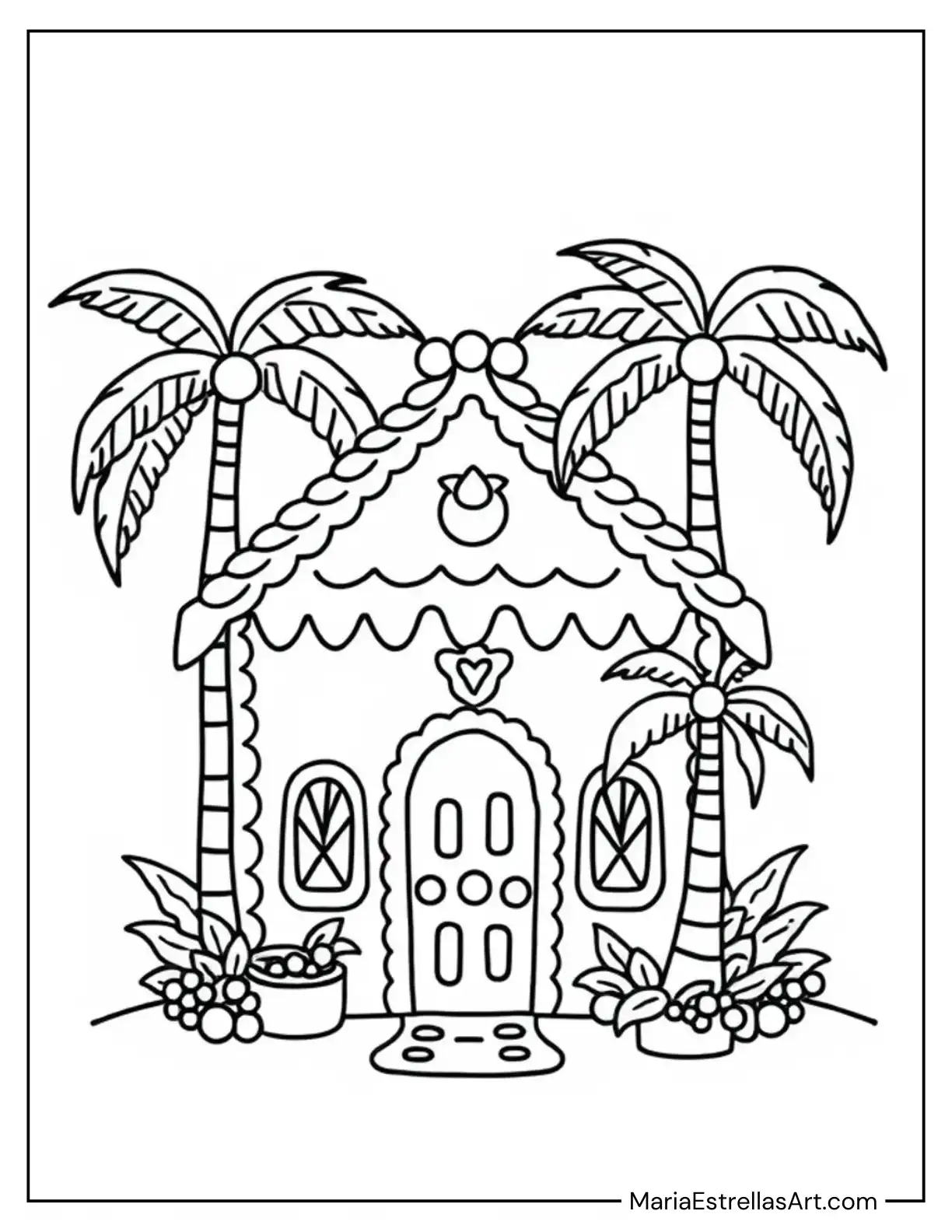 Tropical Gingerbread Hut With Palm Trees