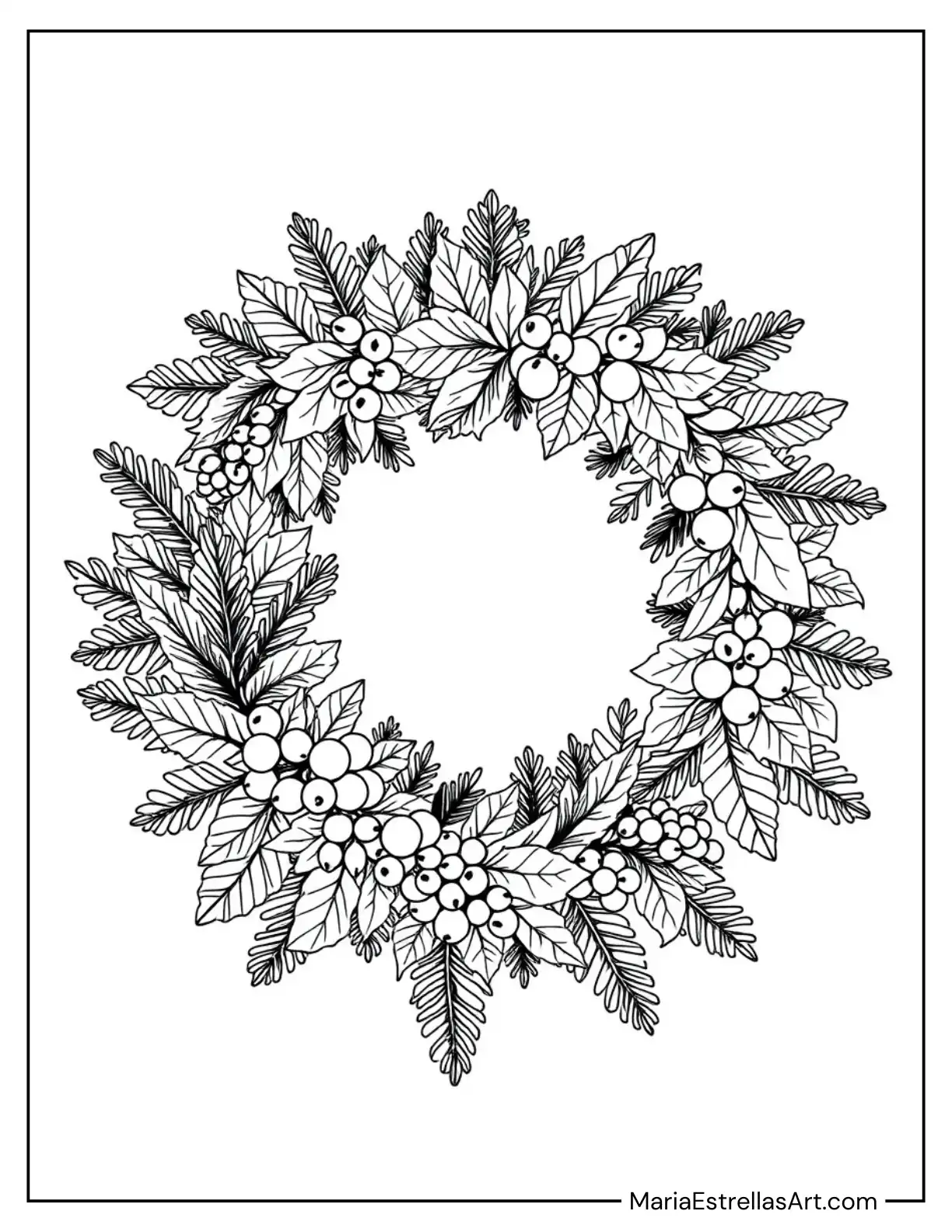 Winter Wreath With Evergreen Sprigs and Berries