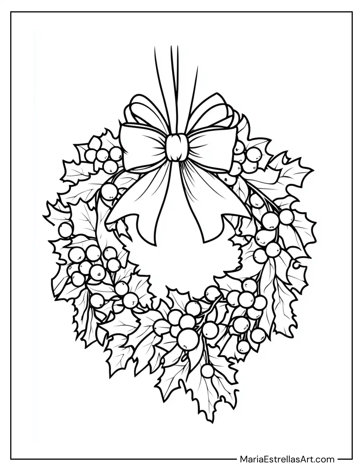 Wreath-Shaped Ornament With Tiny Bows and Berries Coloring Page