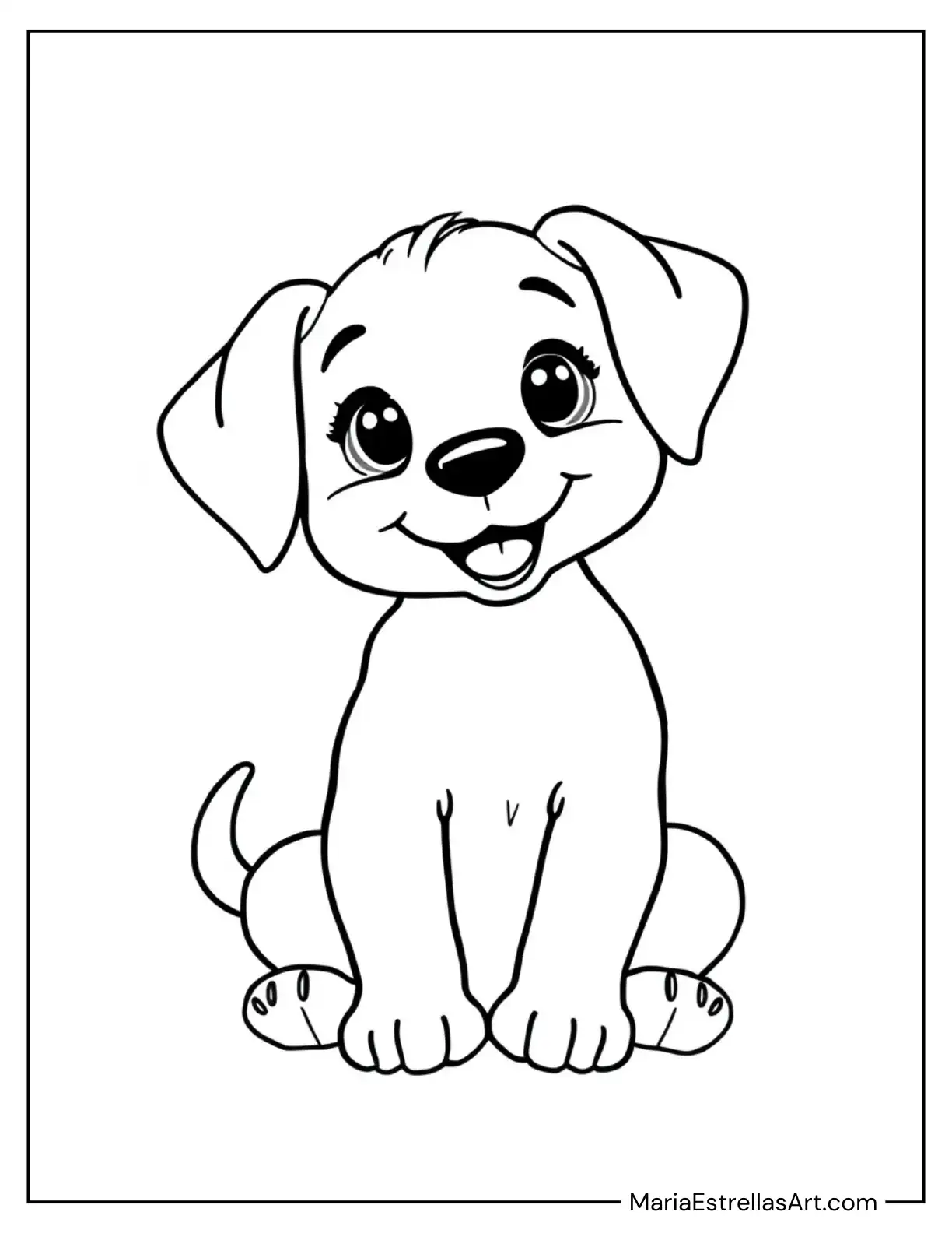 Adorable Puppy Sitting With a Wagging Tail Coloring Page