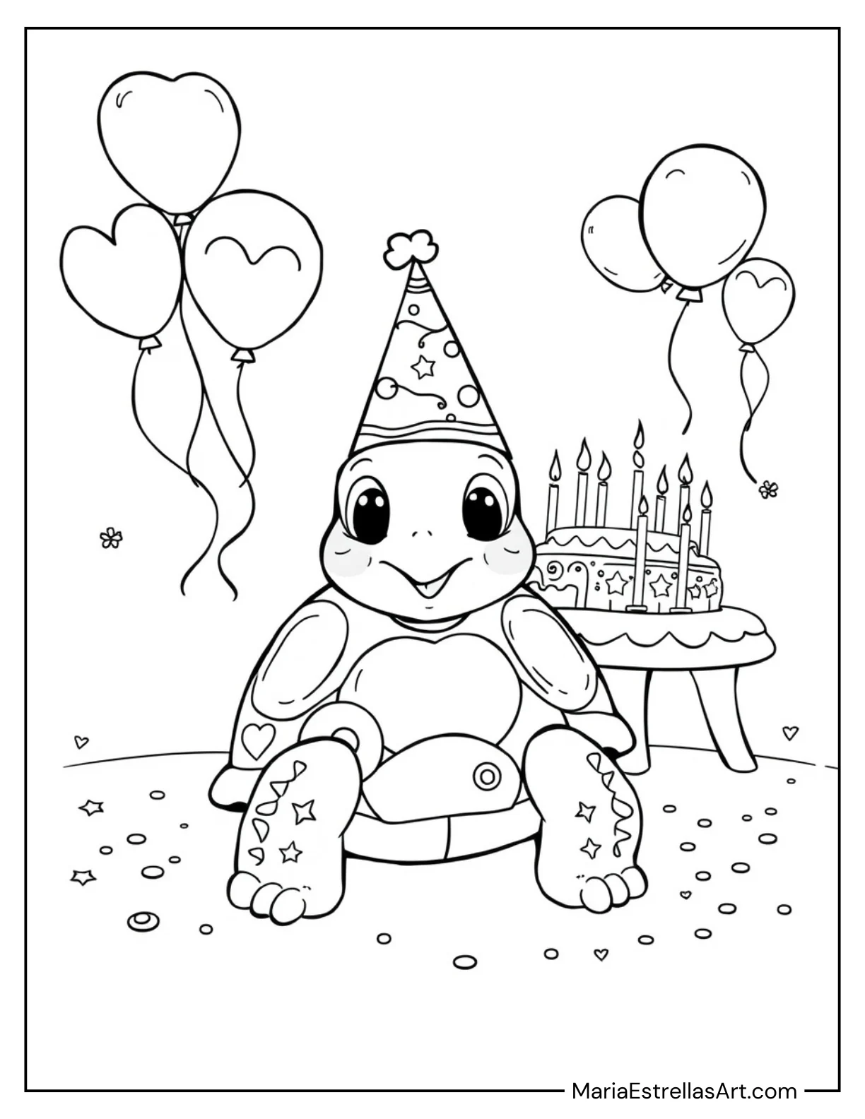 Adorable Turtle Wearing a Party Hat Coloring Page