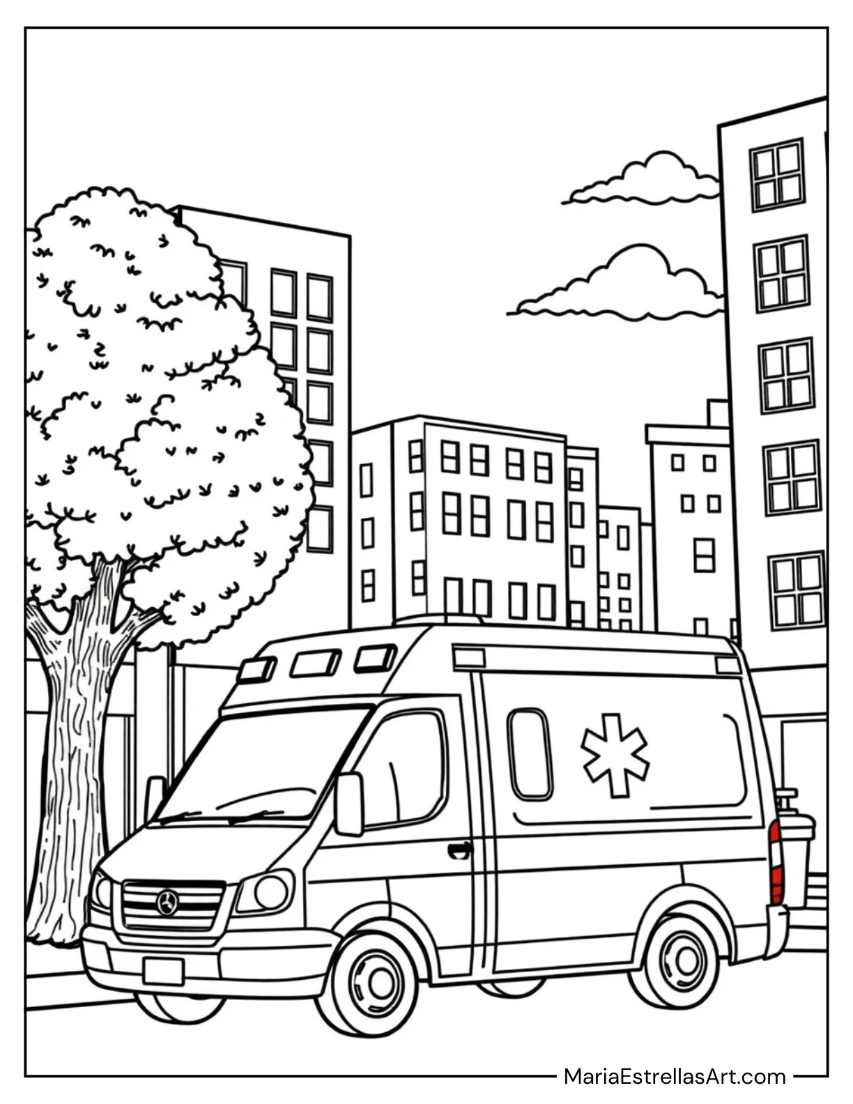 Ambulance With a Medical Symbol on the Side Coloring Page