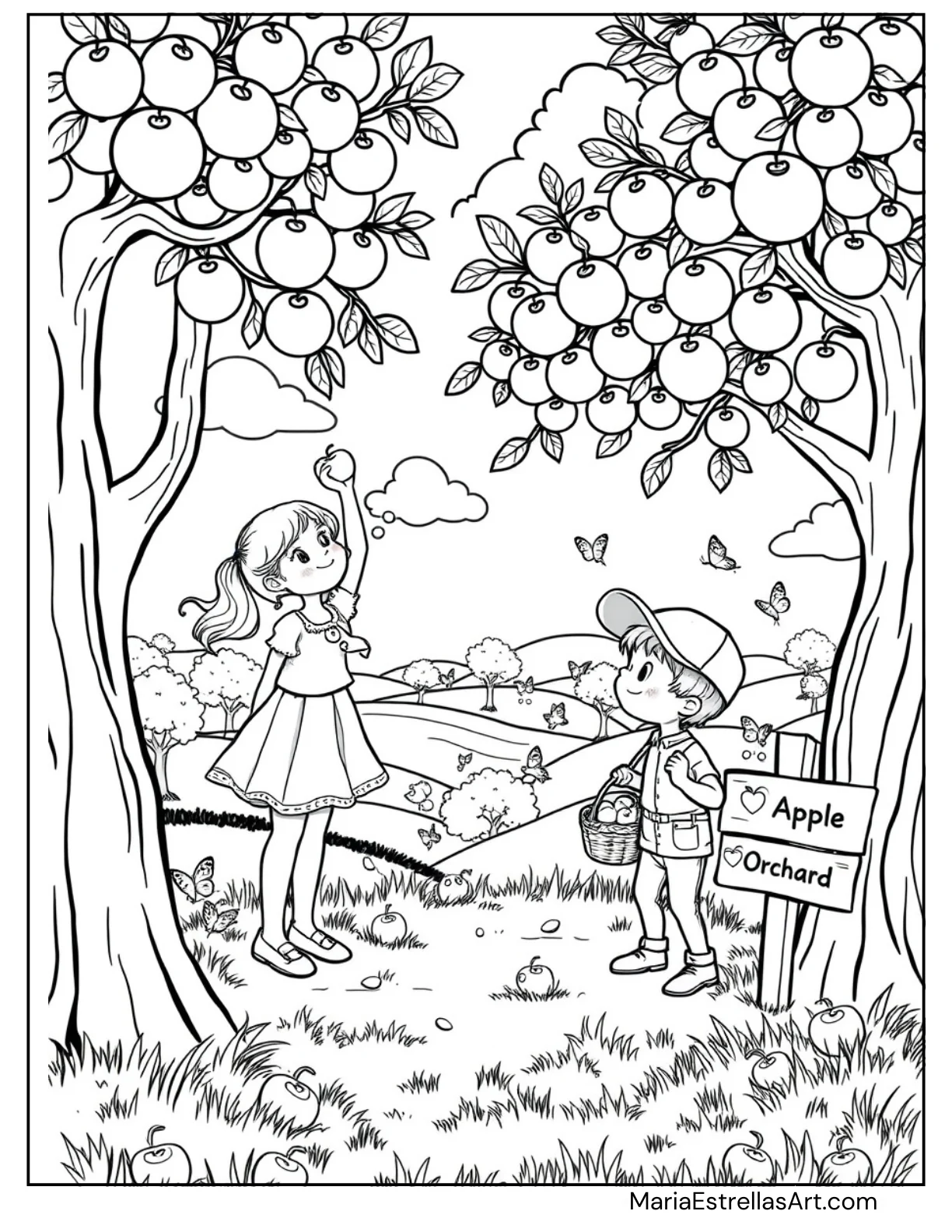 Apple Orchard Adventure for Kids to Color