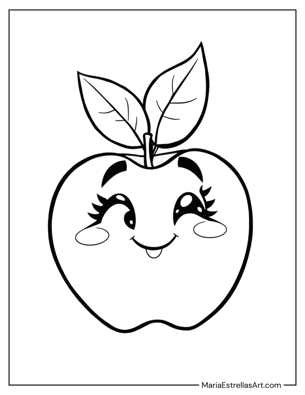 Apple With a Leaf and a Cute Smile Coloring Sheet