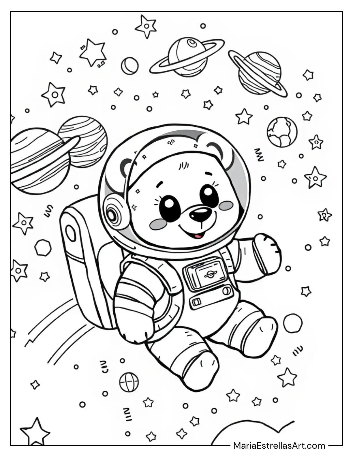 Astronaut Bear Floating in Space With a Cool Backpack