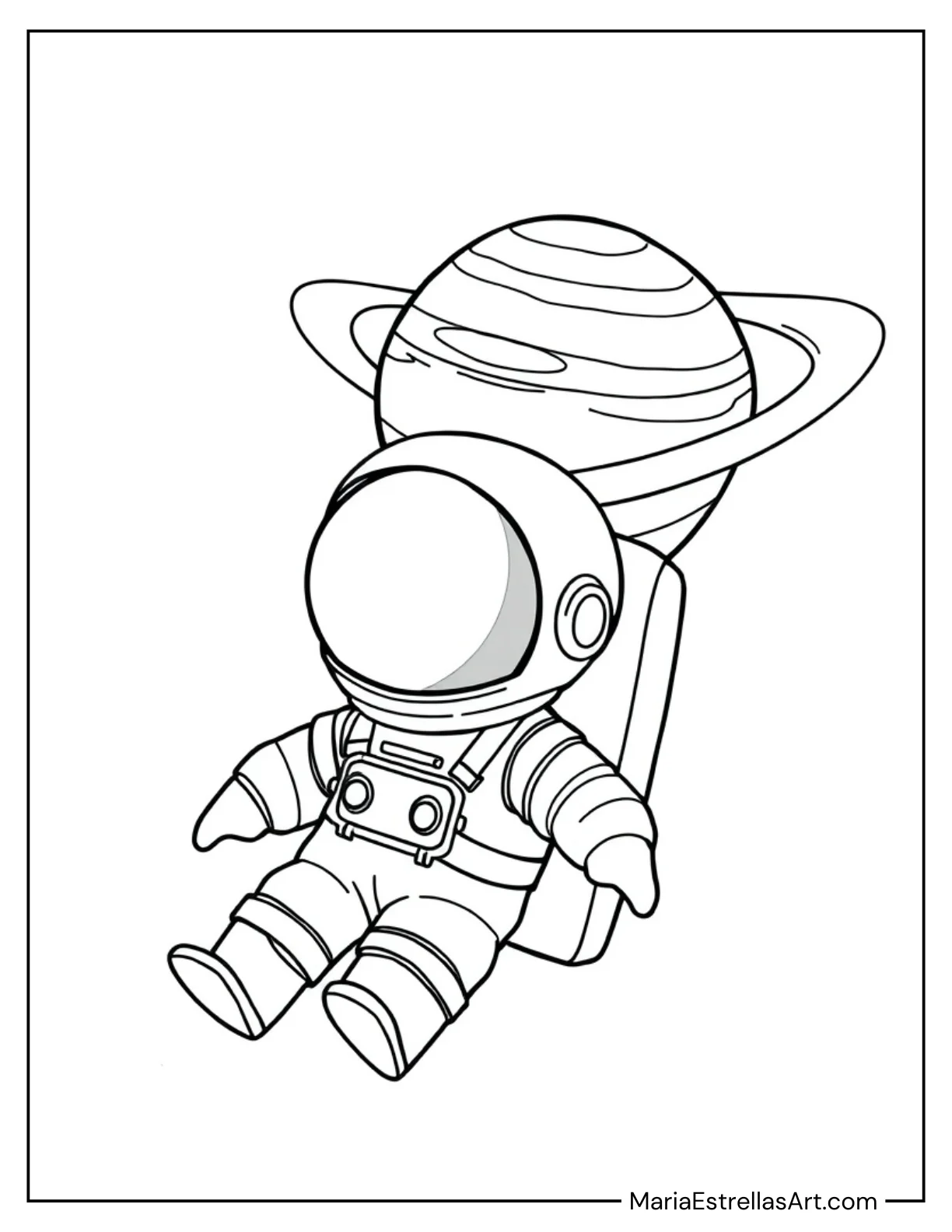 Astronaut Floating in Space Coloring Page