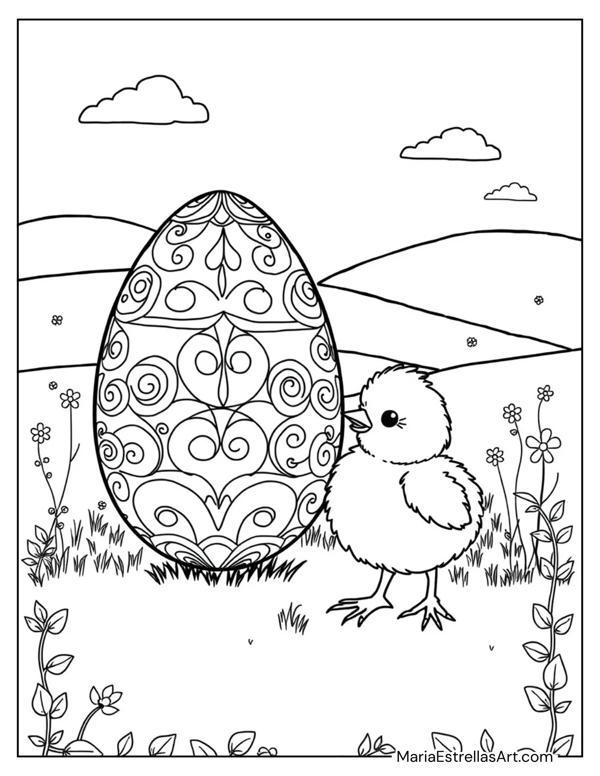 Baby Chick with a Painted Egg Coloring Sheet