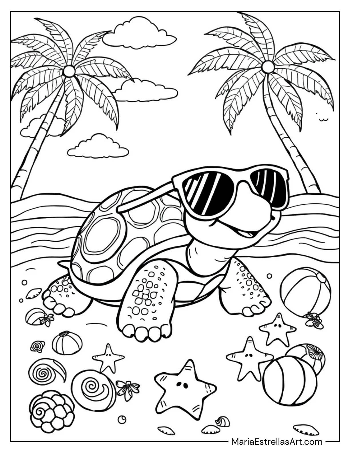 Baby Turtle with Sunglasses on the Beach