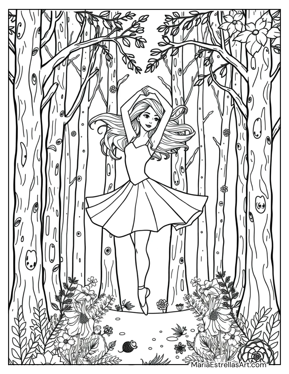 Ballerina Leaping Through a Forest